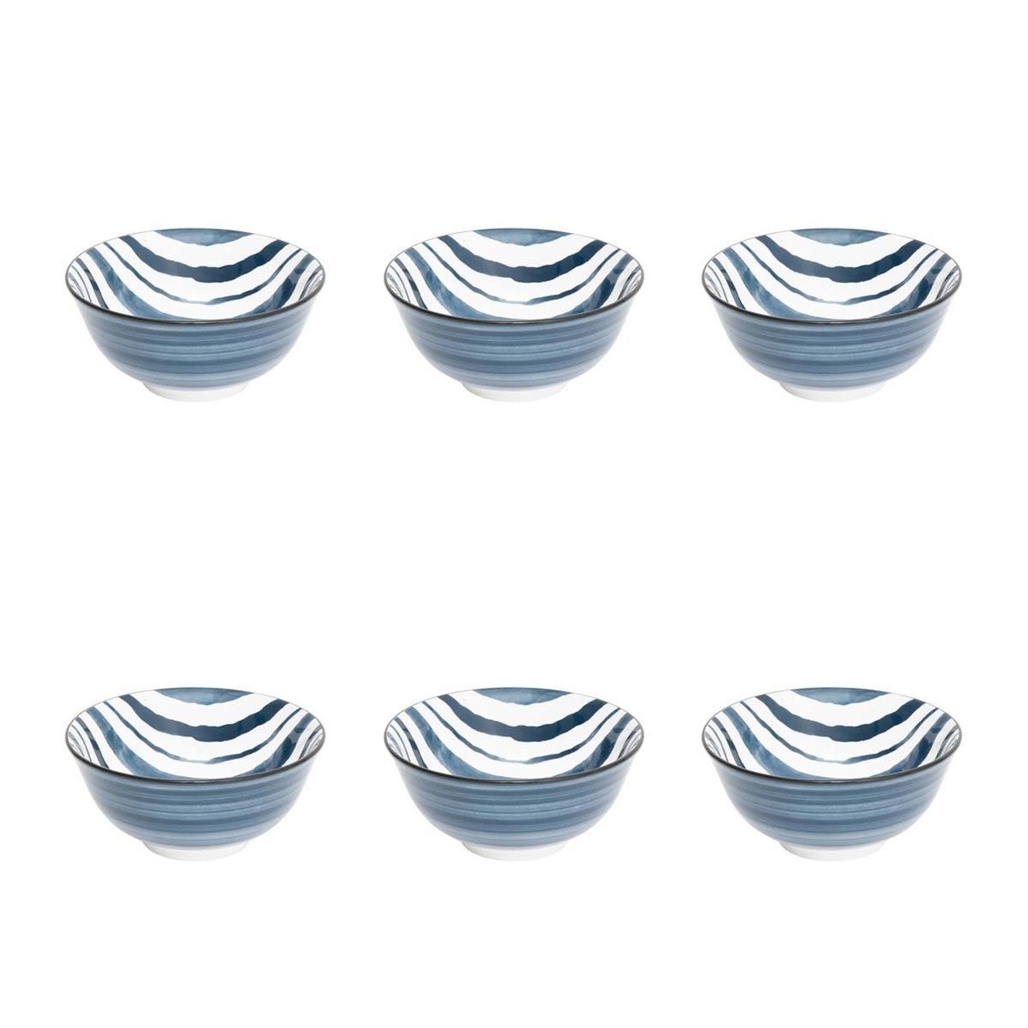 SECRET DE GOURMET Lot de 6 bols en porcelaine  umami rayure  15cm bleu