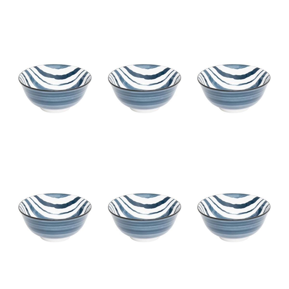 SECRET DE GOURMET Lot de 6 Bols en Porcelaine  Umami Rayure  15cm Bleu