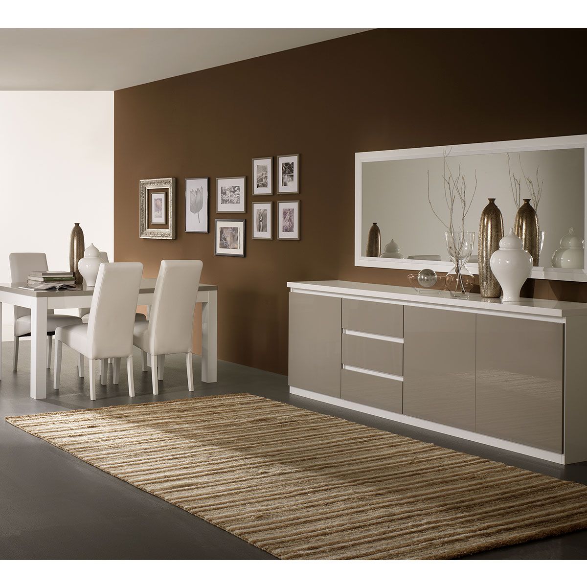 Buffet L220cm, 3 portes 3 tiroirs GENOVA, bicolore