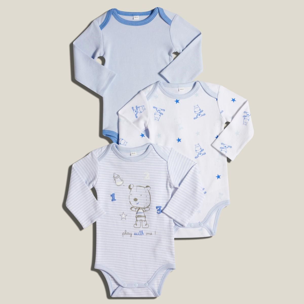 IN EXTENSO Lot de 3 bodies manches longues bébé