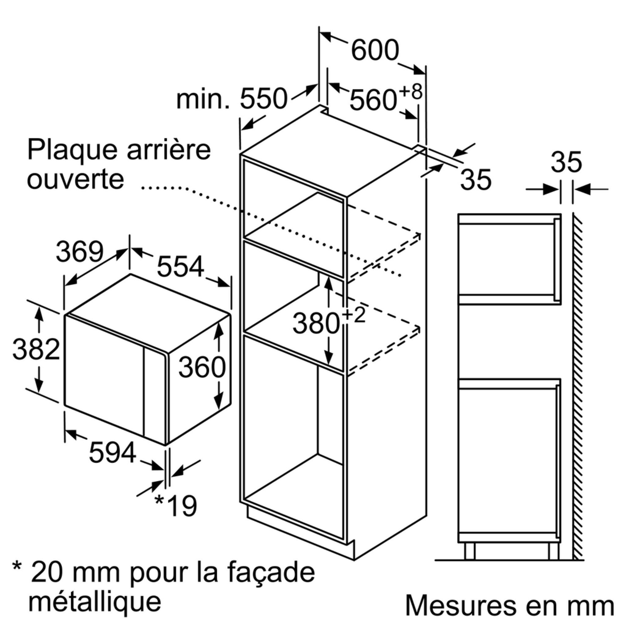Voir la diapositive 3 : BOSCH Micro-ondes encastrable 25l 900w noir - BFL554MB0