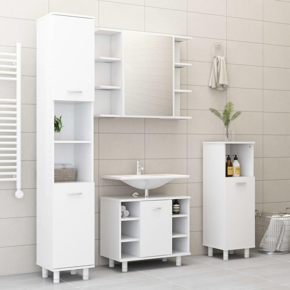 VIDAXL Ensemble de meubles de salle de bain 4pcs Blanc Bois ingenierie