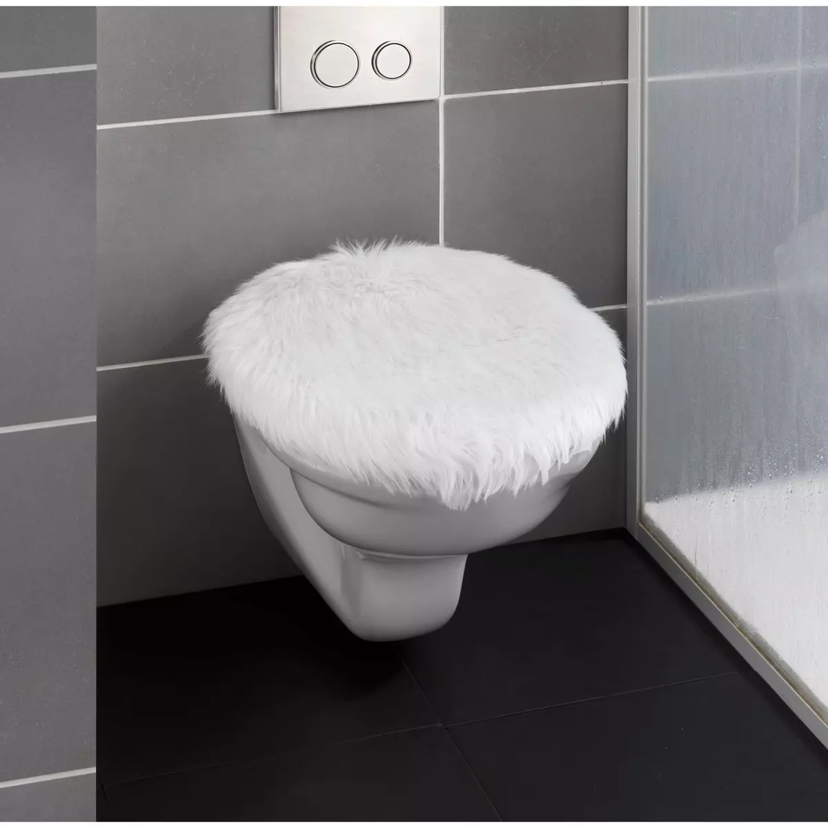 Wenko Housse pour abattant WC effet fourrure Olga - L. 50 x l. 40 cm - Blanc