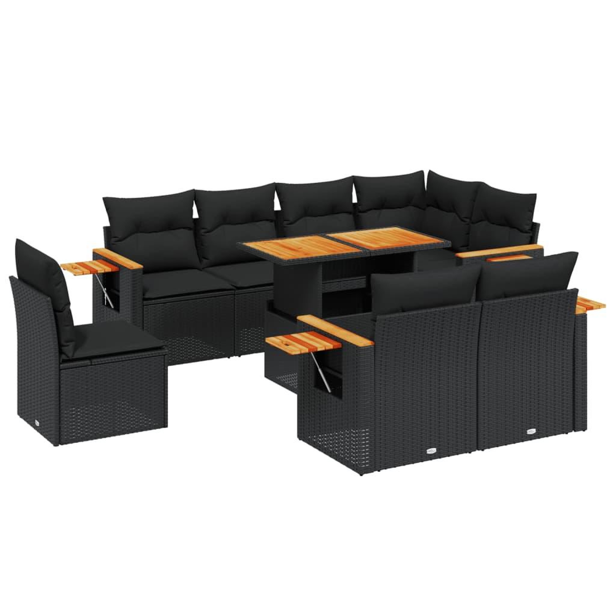 Voir la diapositive 2 : VIDAXL Salon de jardin 9 pcs avec coussins noir resine tressee