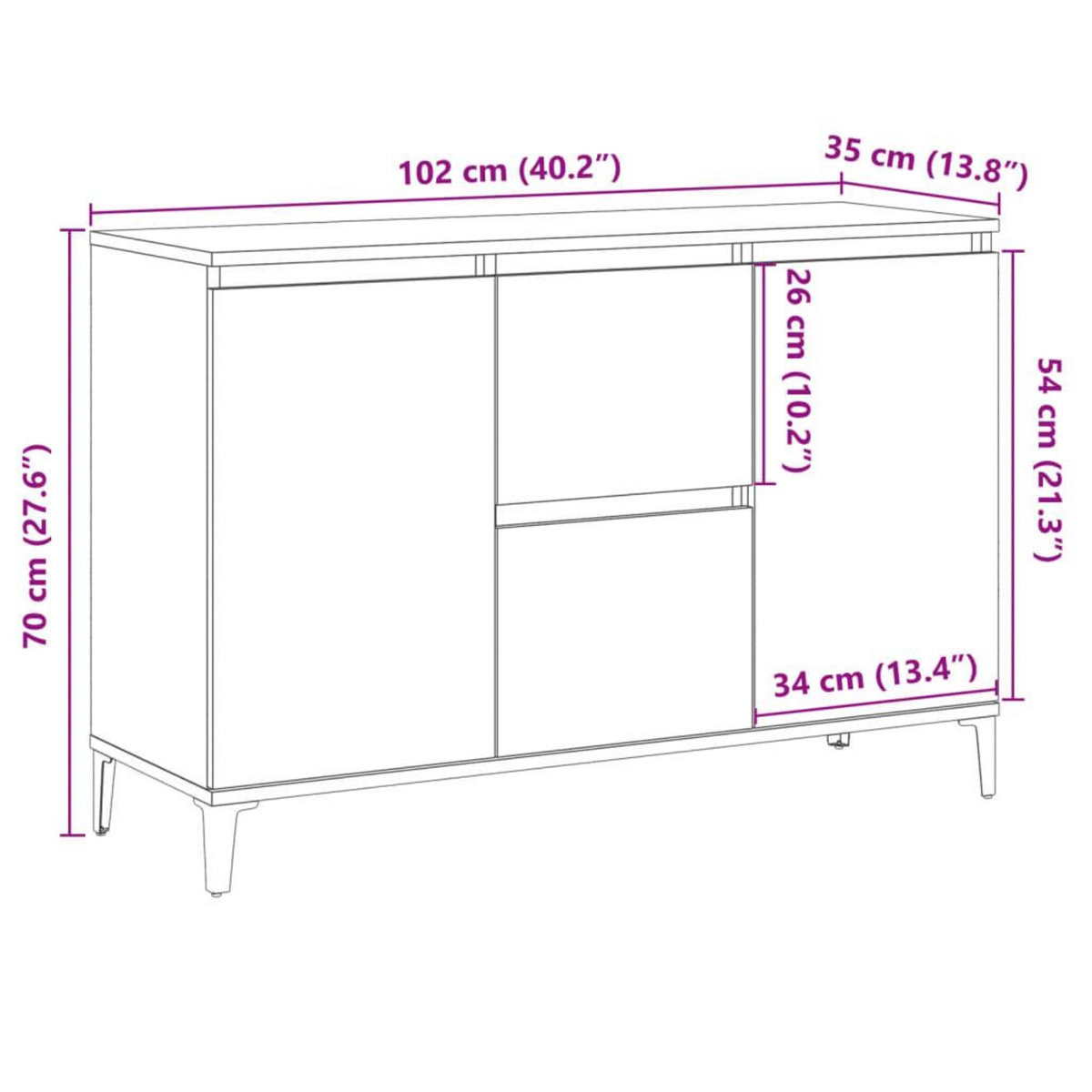VIDAXL Buffet vieux bois 102x35x70 cm bois d'ingenierie