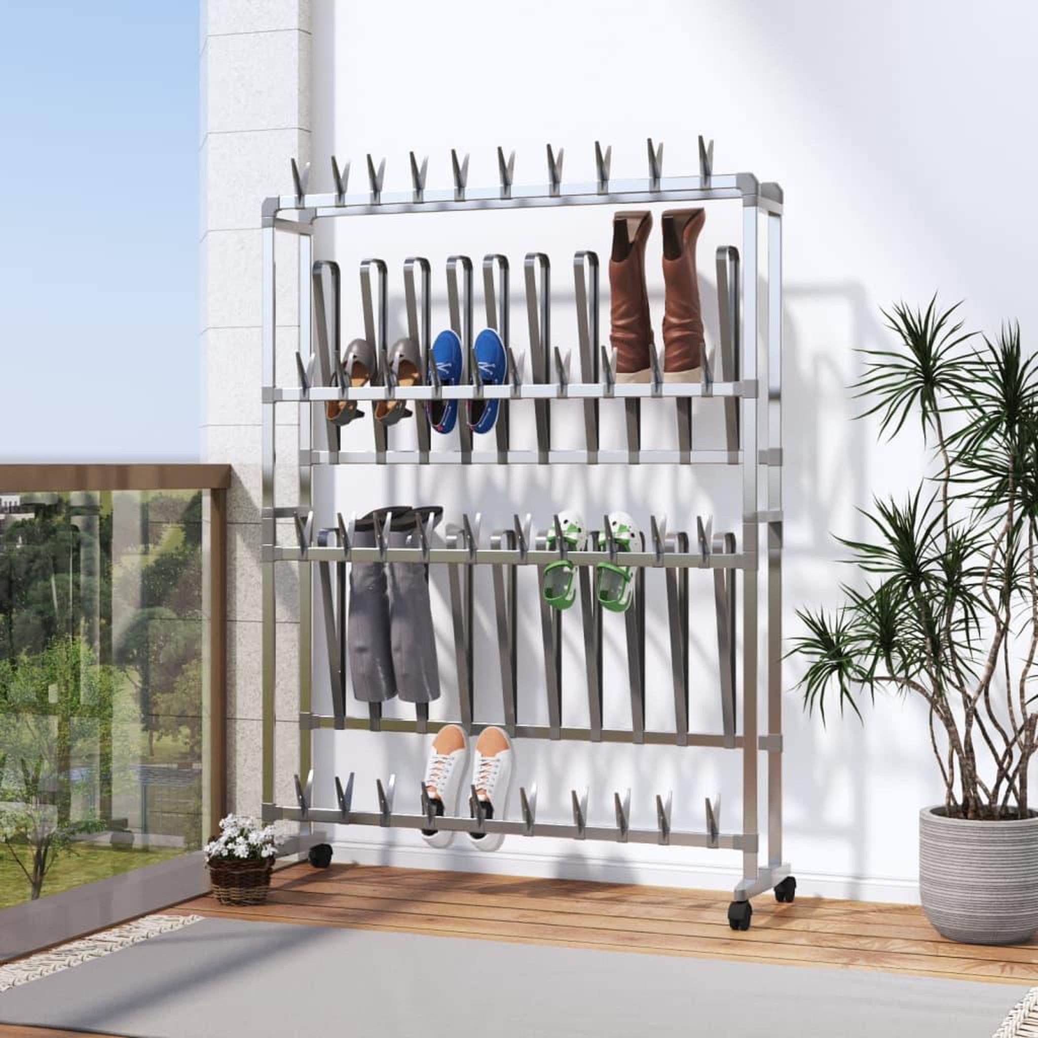VIDAXL Etagere a chaussures avec roulettes Argente 89x27x120 cm