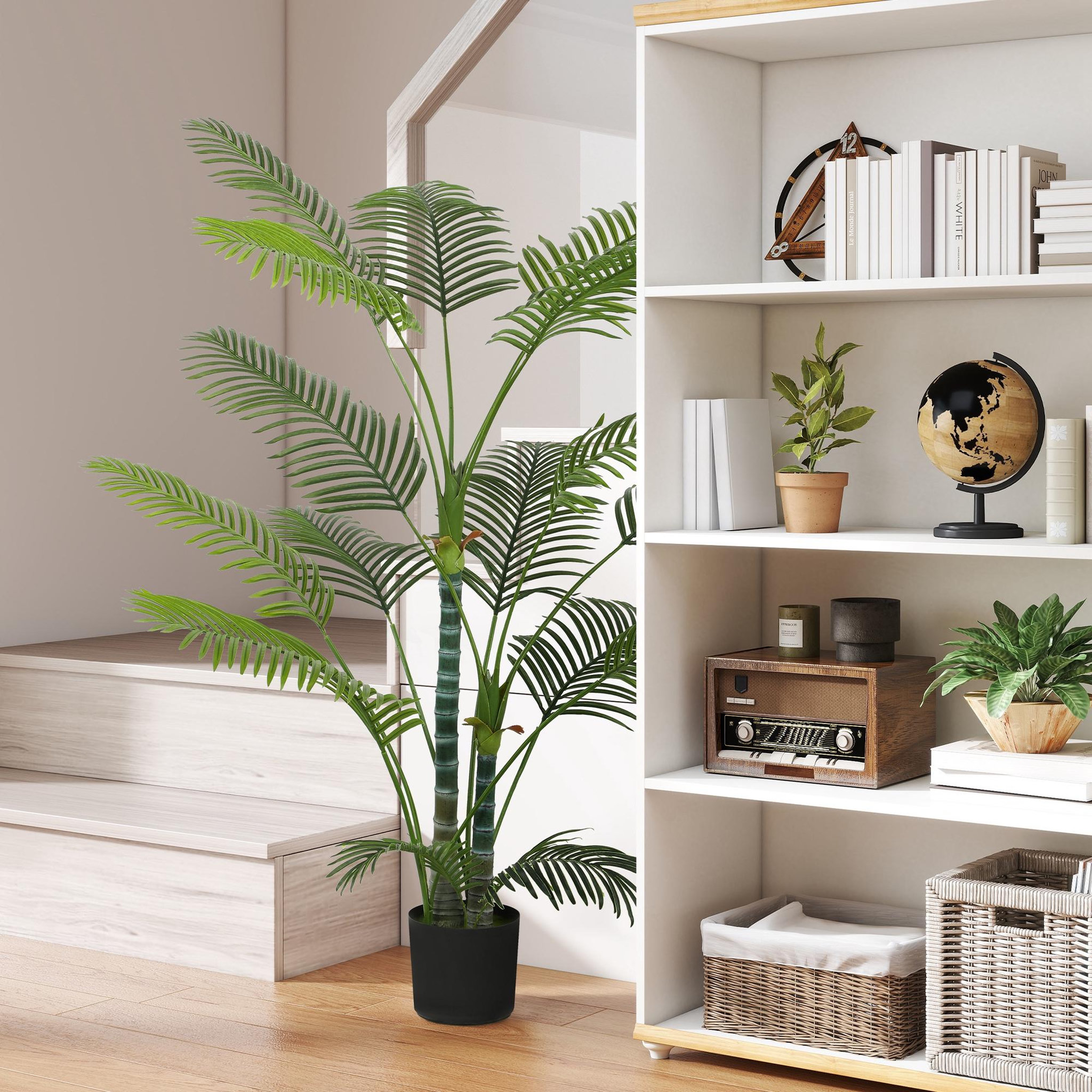 Voir la diapositive 2 : HOMCOM Palmier artificiel - plante artificielle H.175cm - 4 pieds 16 feuilles grand réalisme - pot inclus