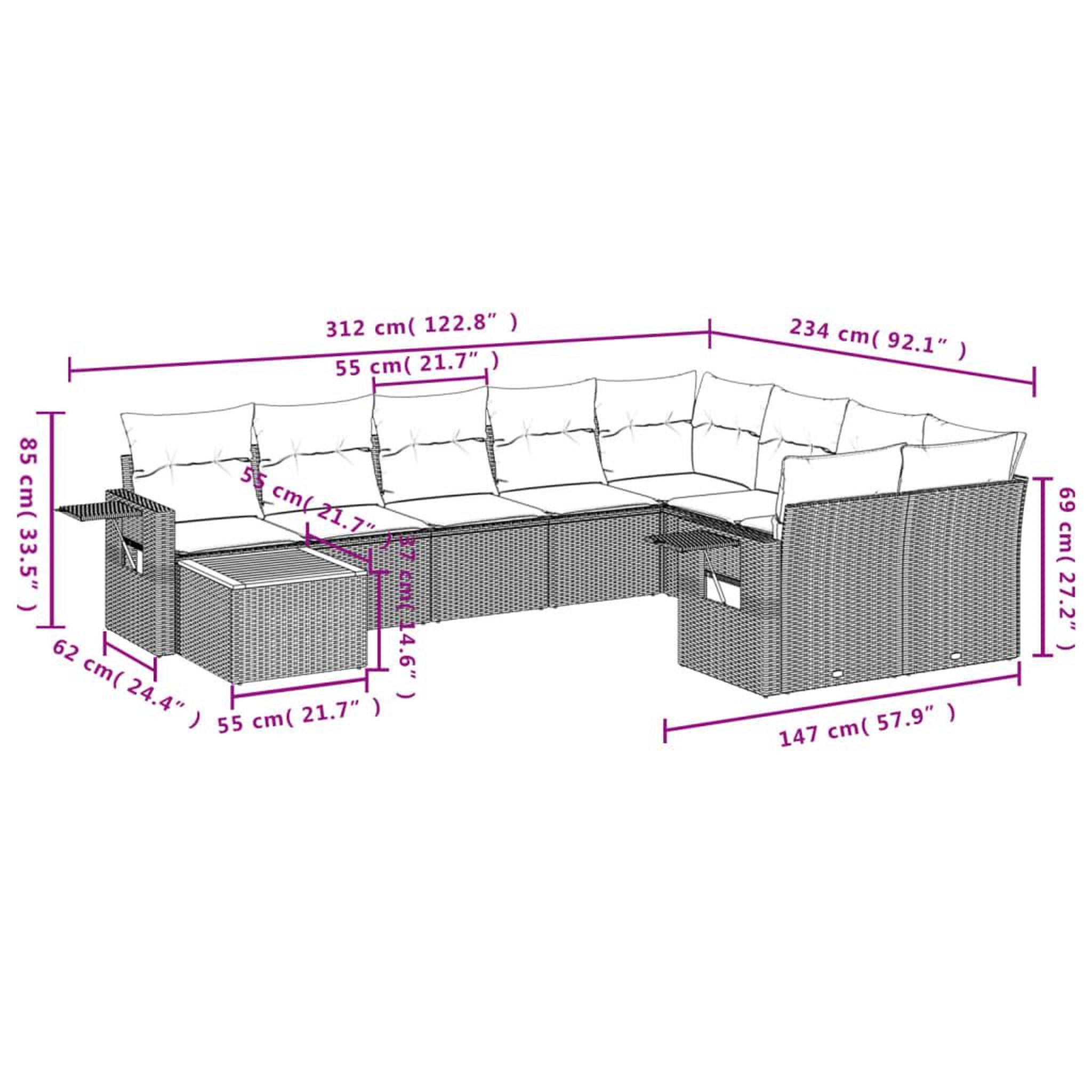 Voir la diapositive 3 : VIDAXL Salon de jardin 10 pcs avec coussins noir resine tressee