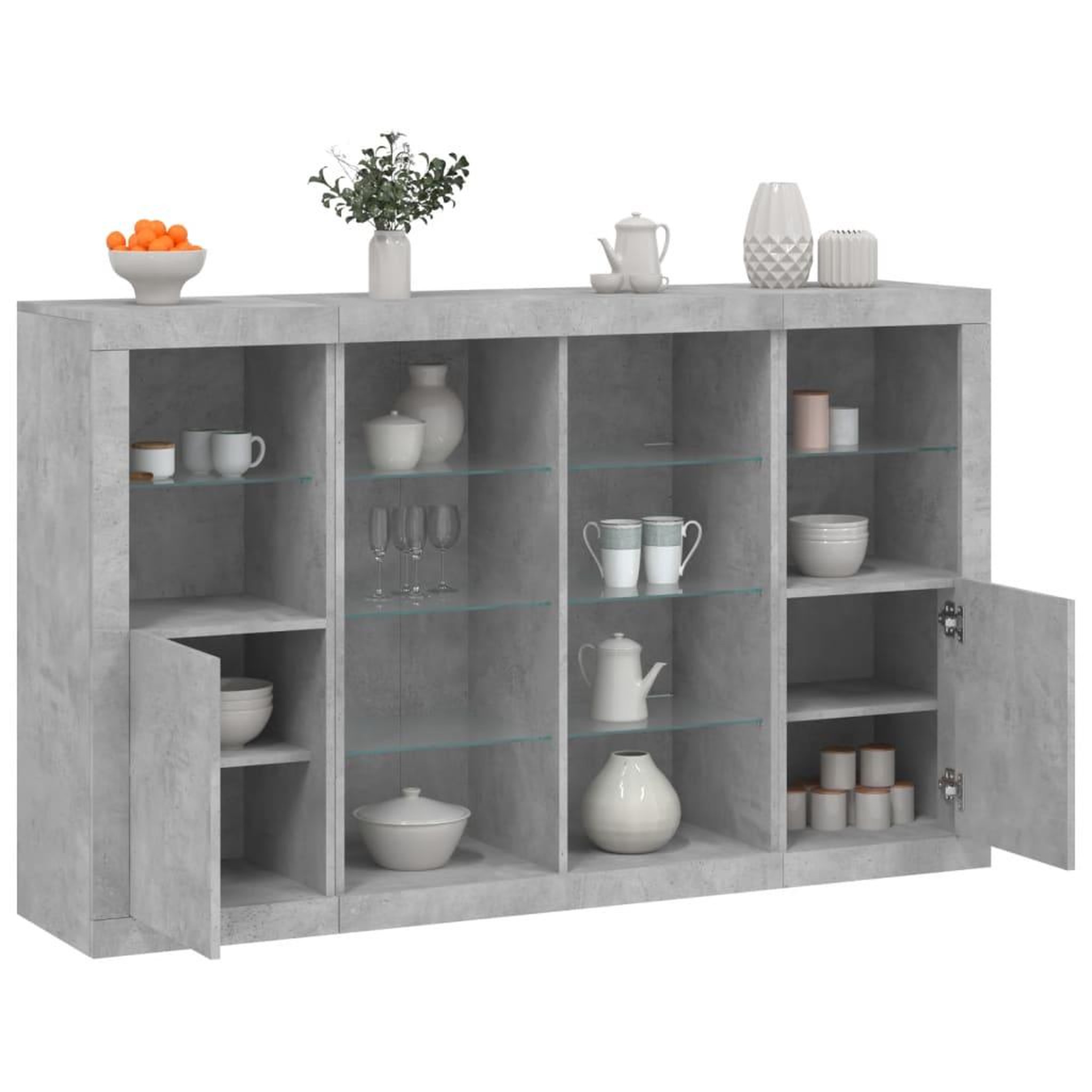 VIDAXL Buffets avec lumieres LED 3 pcs gris beton bois d'ingenierie