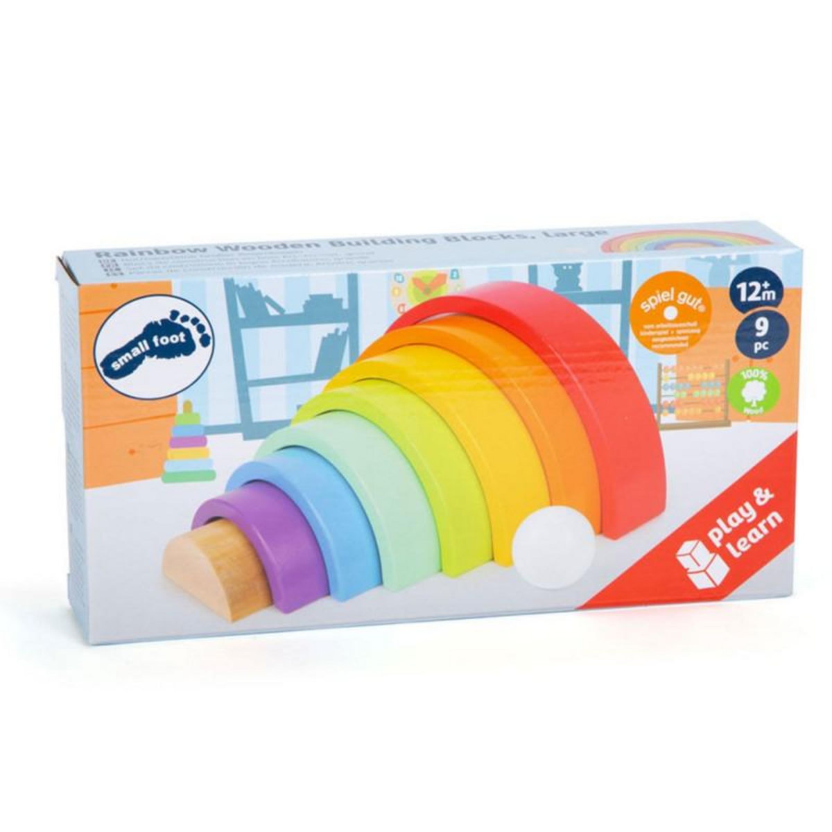 SMALL FOOT Small Foot - Wooden Building Blocks Rainbow, 9pcs. 6969