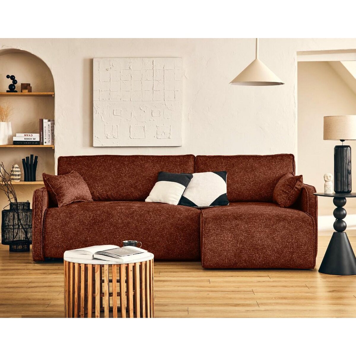 LISA DESIGN Apolline - canapé d'angle réversible 4 places convertible avec coffres en tissu moucheté