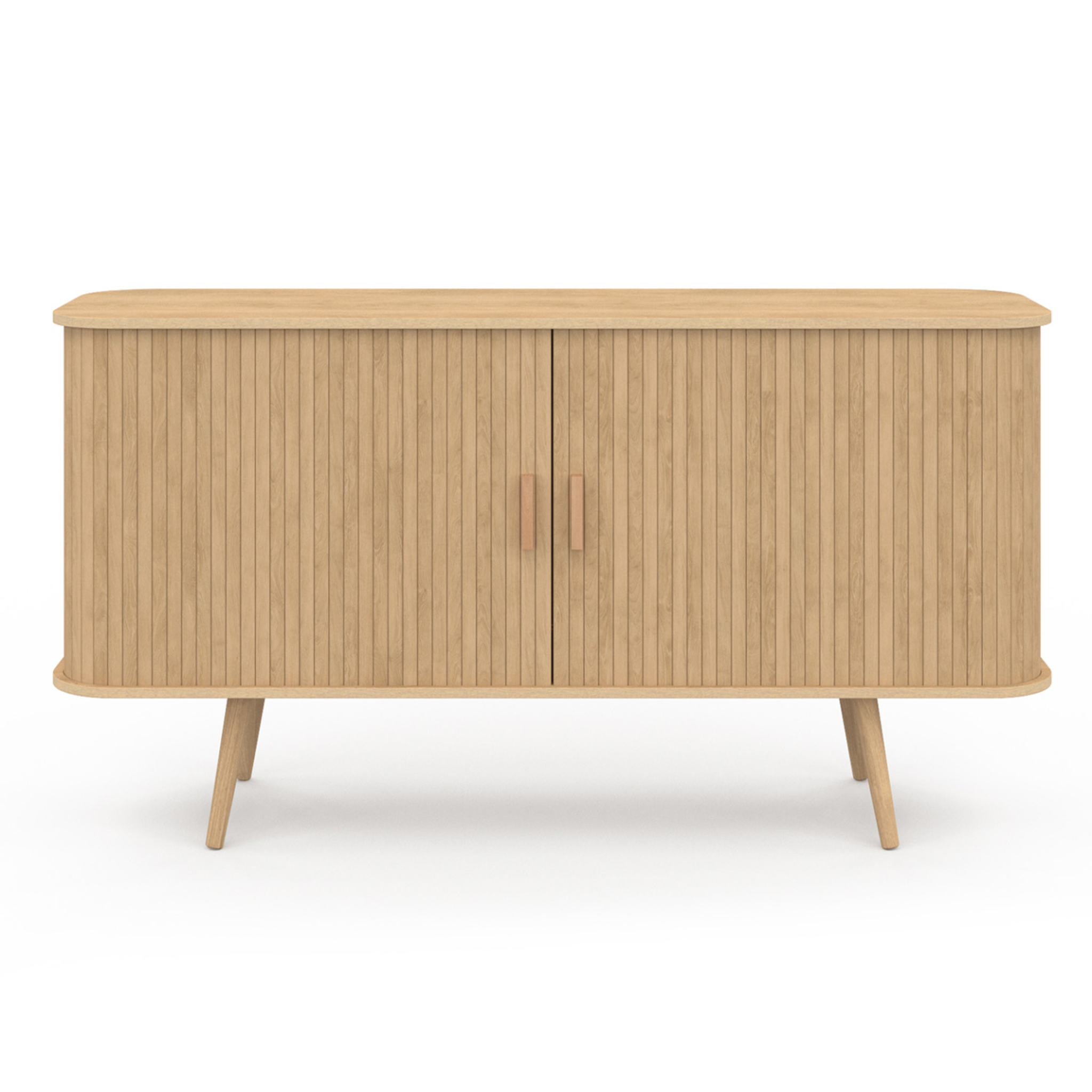 Voir la diapositive 3 : ID MARKET Buffet 140 cm romie 2 portes coulissantes latte tasseau bois coloris chêne