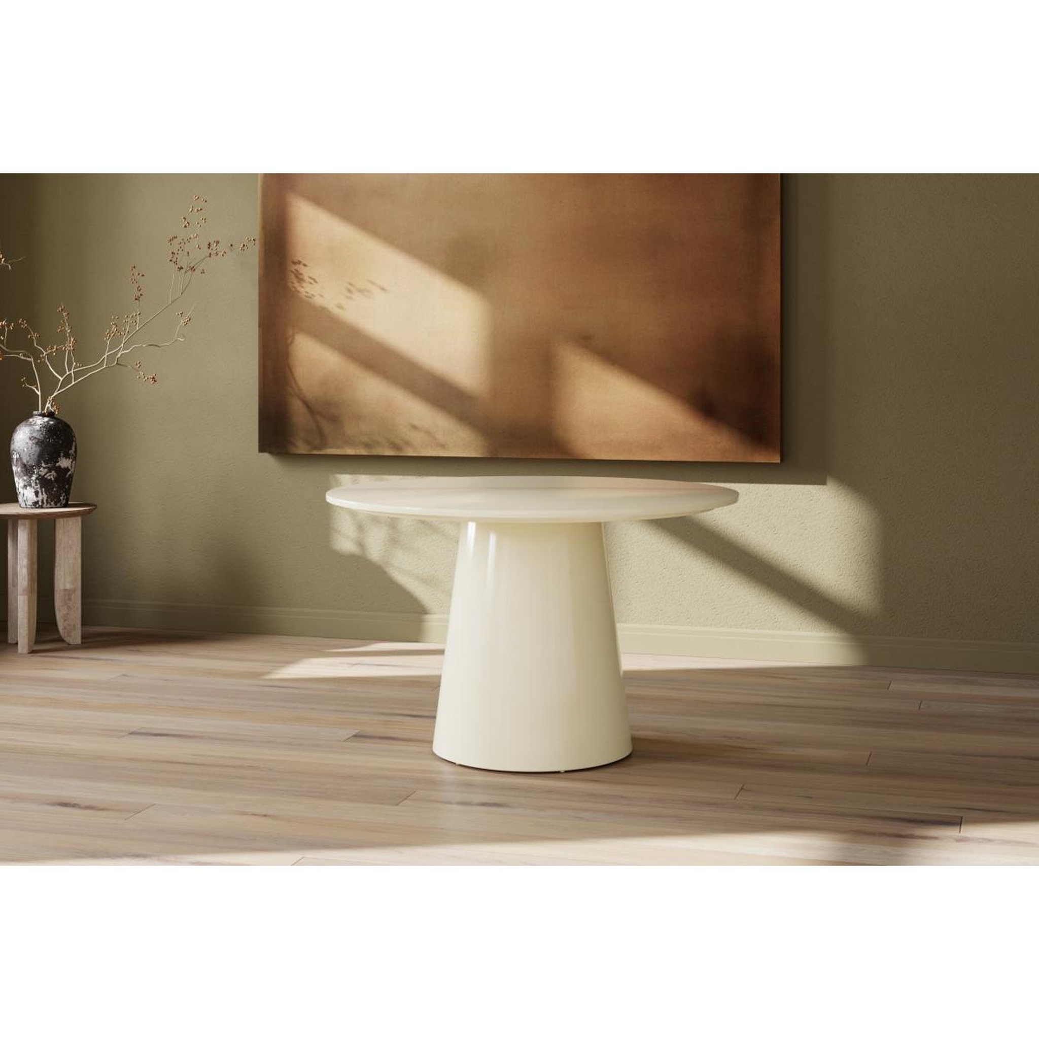 Voir la diapositive 2 : Paris Prix Table à manger ronde brillante  lanzo  120cm beige