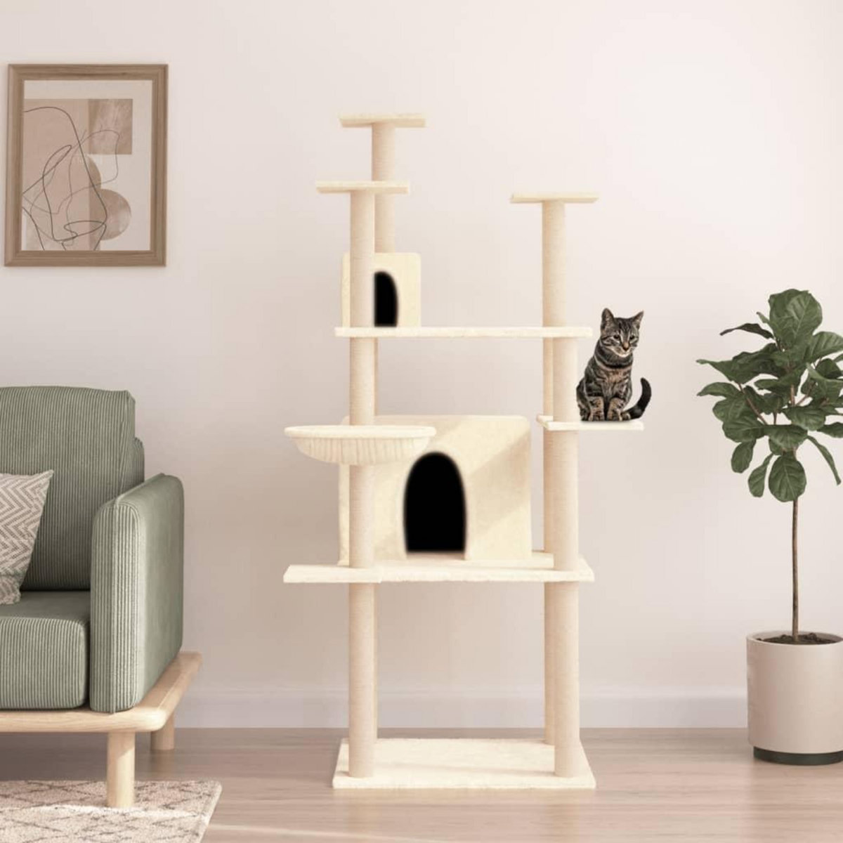 VIDAXL Arbre a chat avec griffoirs en sisal Creme 166 cm