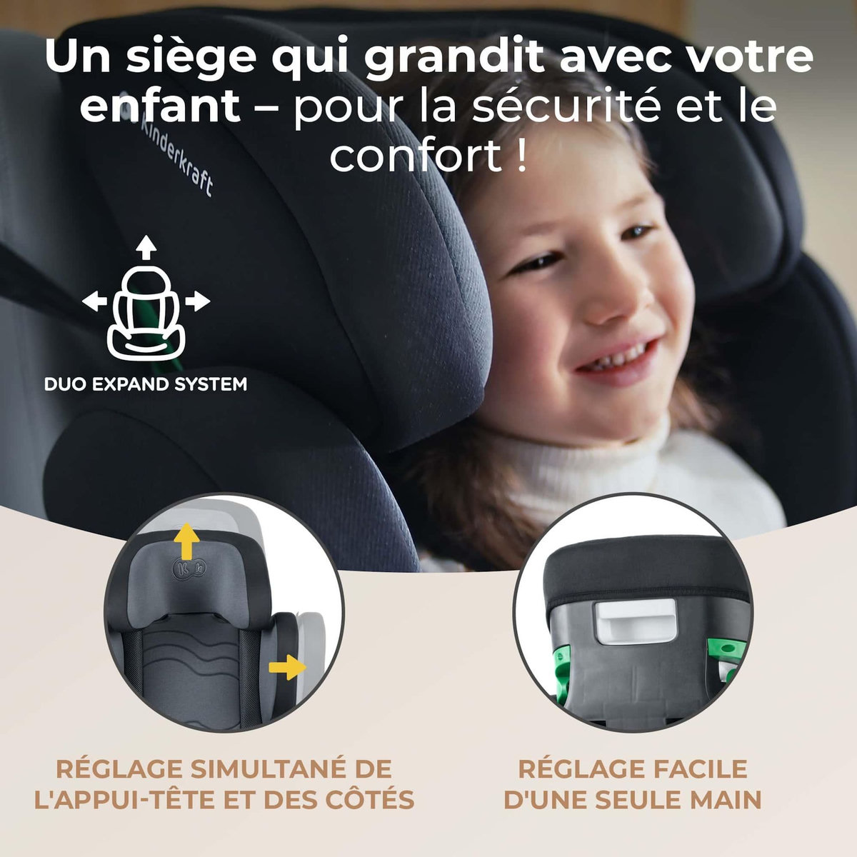 KINDERKRAFT Siège auto i-Size - installation facile avec protection latérale