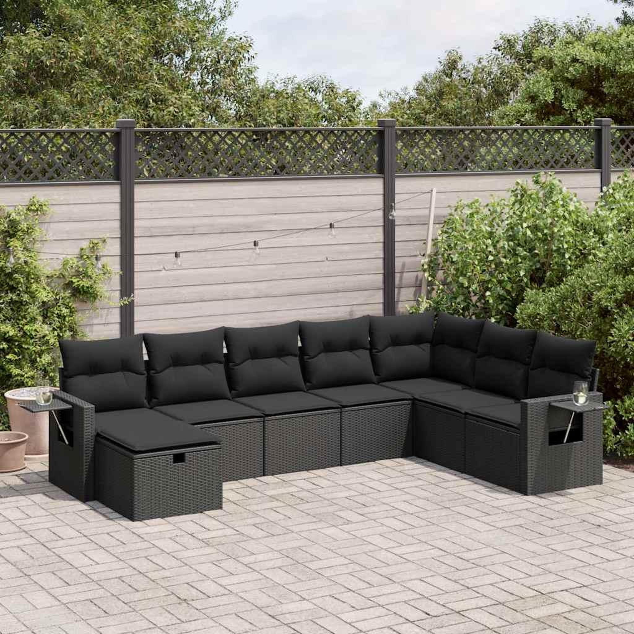 VIDAXL Salon de jardin 8 pcs avec coussins noir resine tressee