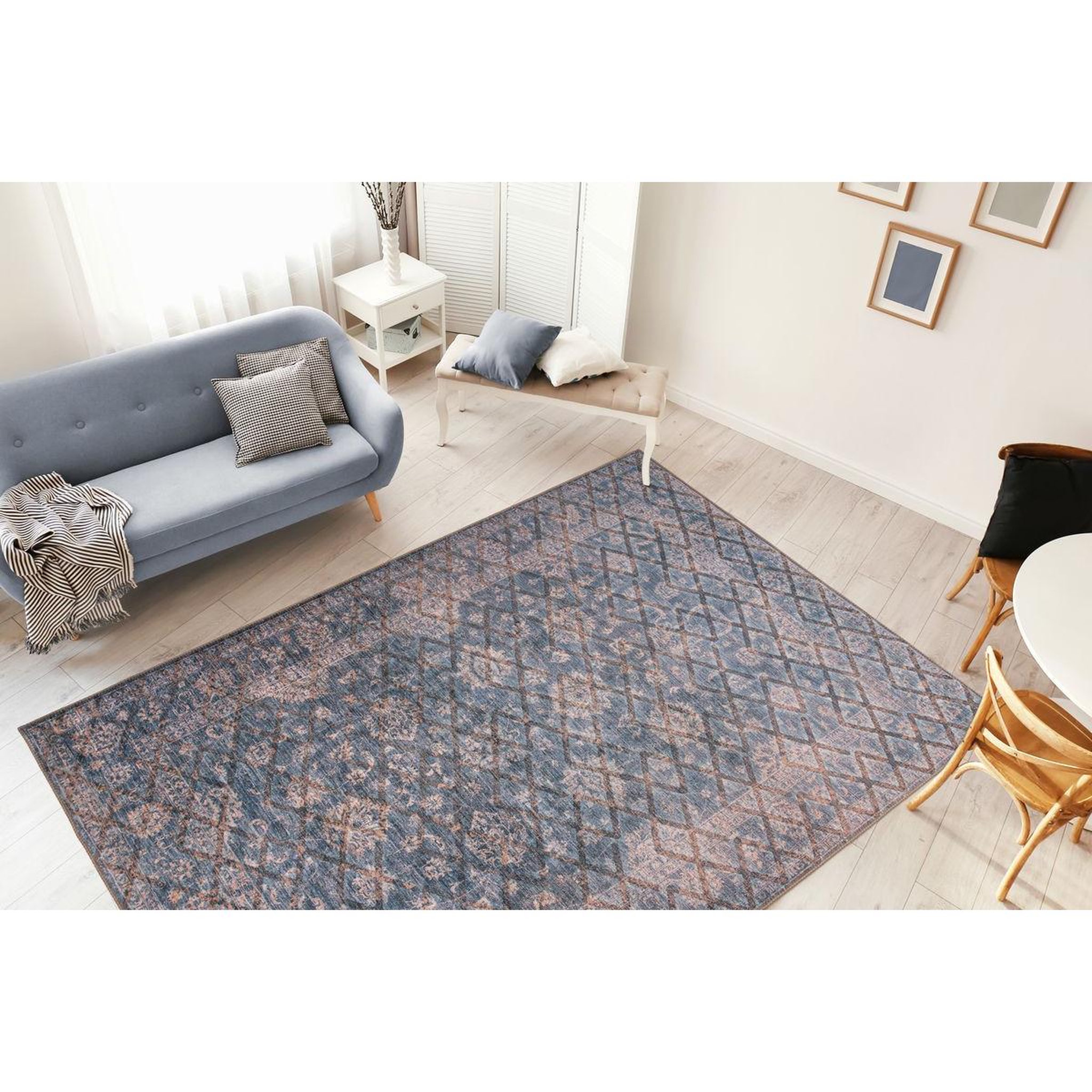 Voir la diapositive 2 : Paris Prix Tapis Tissé à Poils Courts  Antique  Bleu & Or
