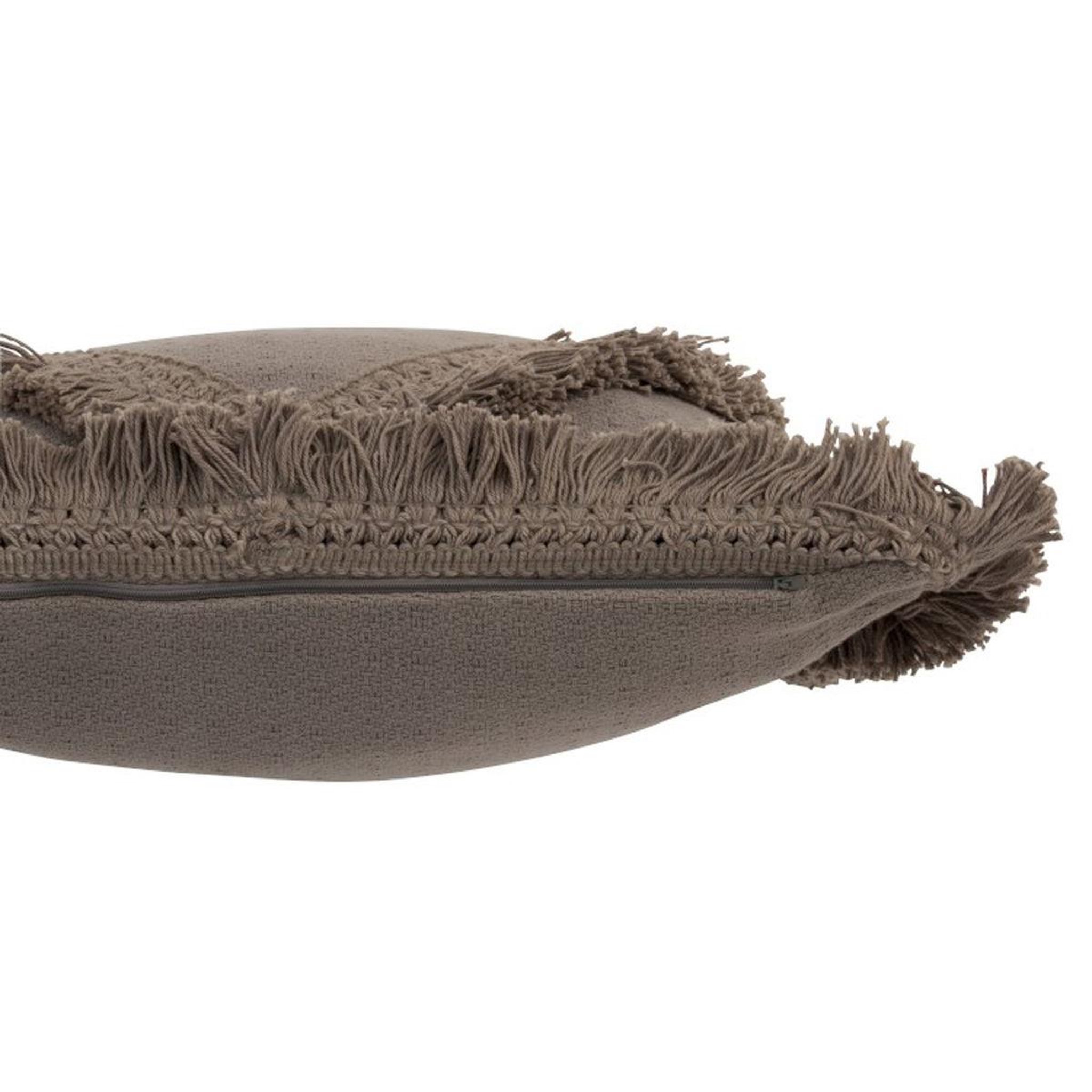 Voir la diapositive 3 : J-LINE Coussin déco  bord floches  45x45cm taupe