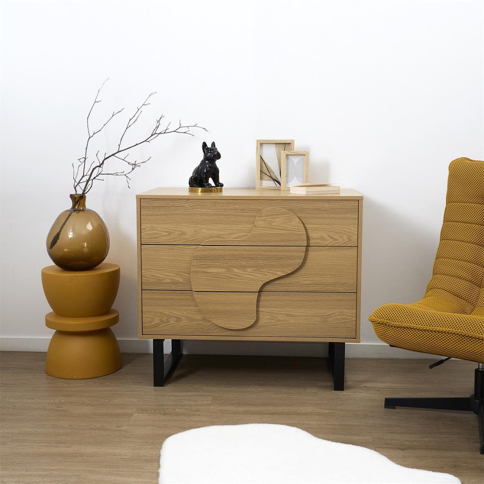 Voir la diapositive 2 : The Home Deco Factory Commode 3 tiroirs calypso - beige