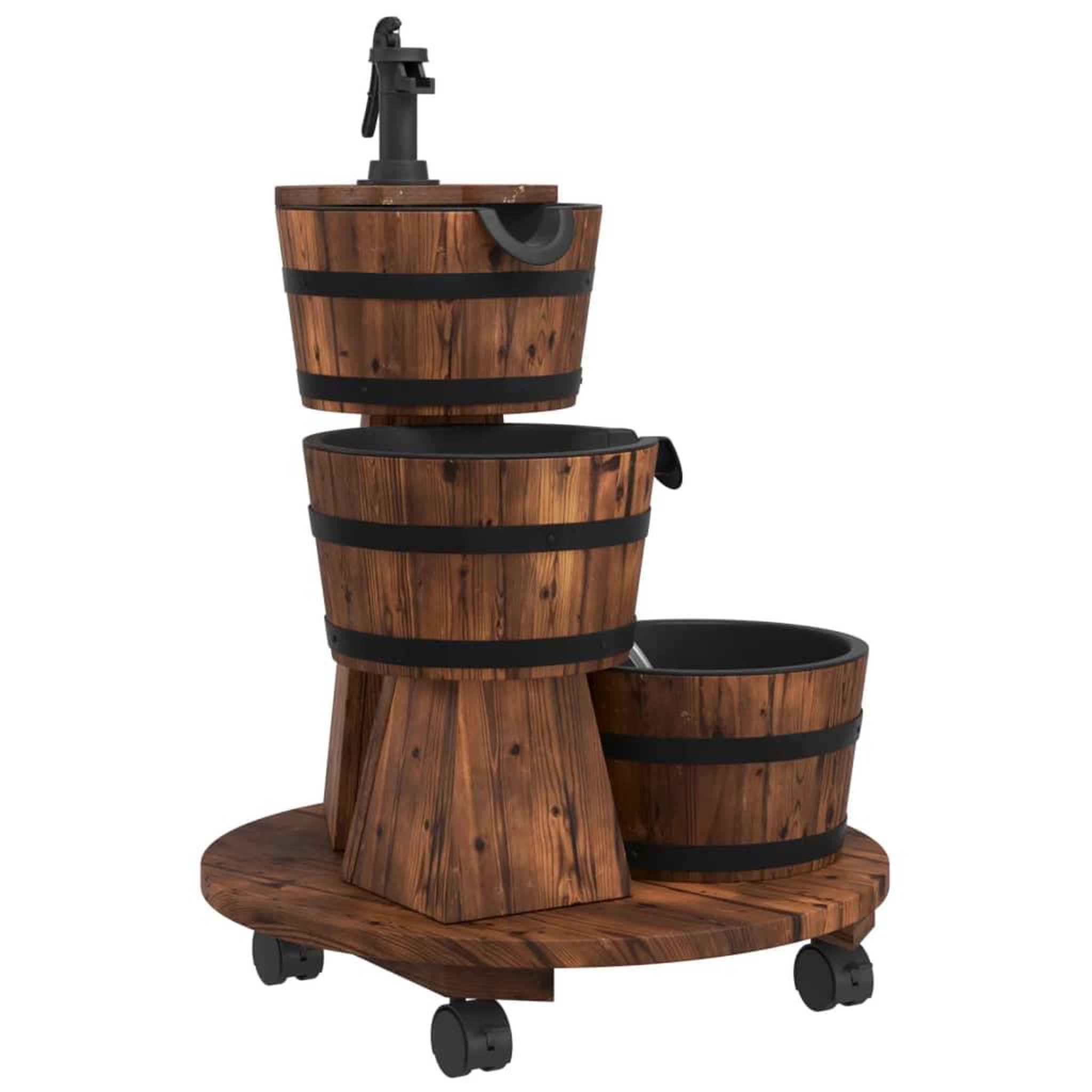 Voir la diapositive 2 : VIDAXL Fontaine a eau sur roues pompe 55x55x80 cm bois de sapin massif