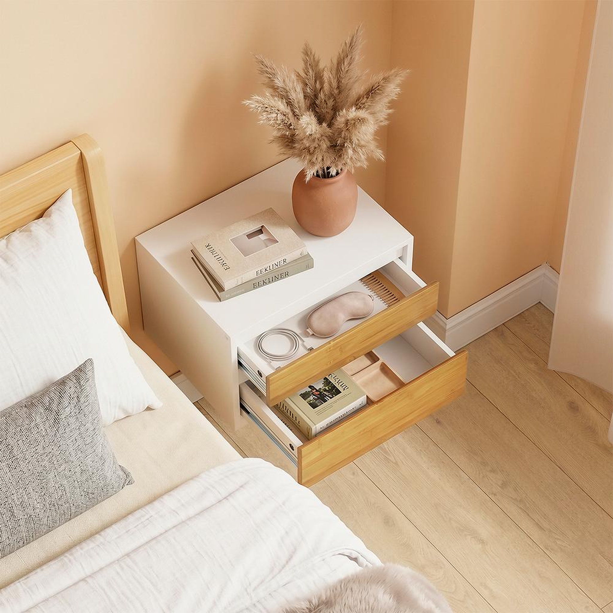 Voir la diapositive 4 : SOBUY Chevet 2 Tiroirs Blanc 40x29x25cm FBT175-E-WN