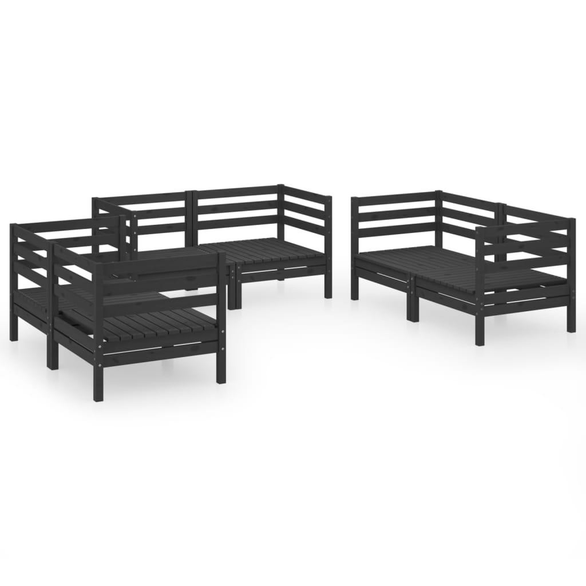 Voir la diapositive 2 : VIDAXL Salon de jardin 6 pcs Noir Bois de pin massif
