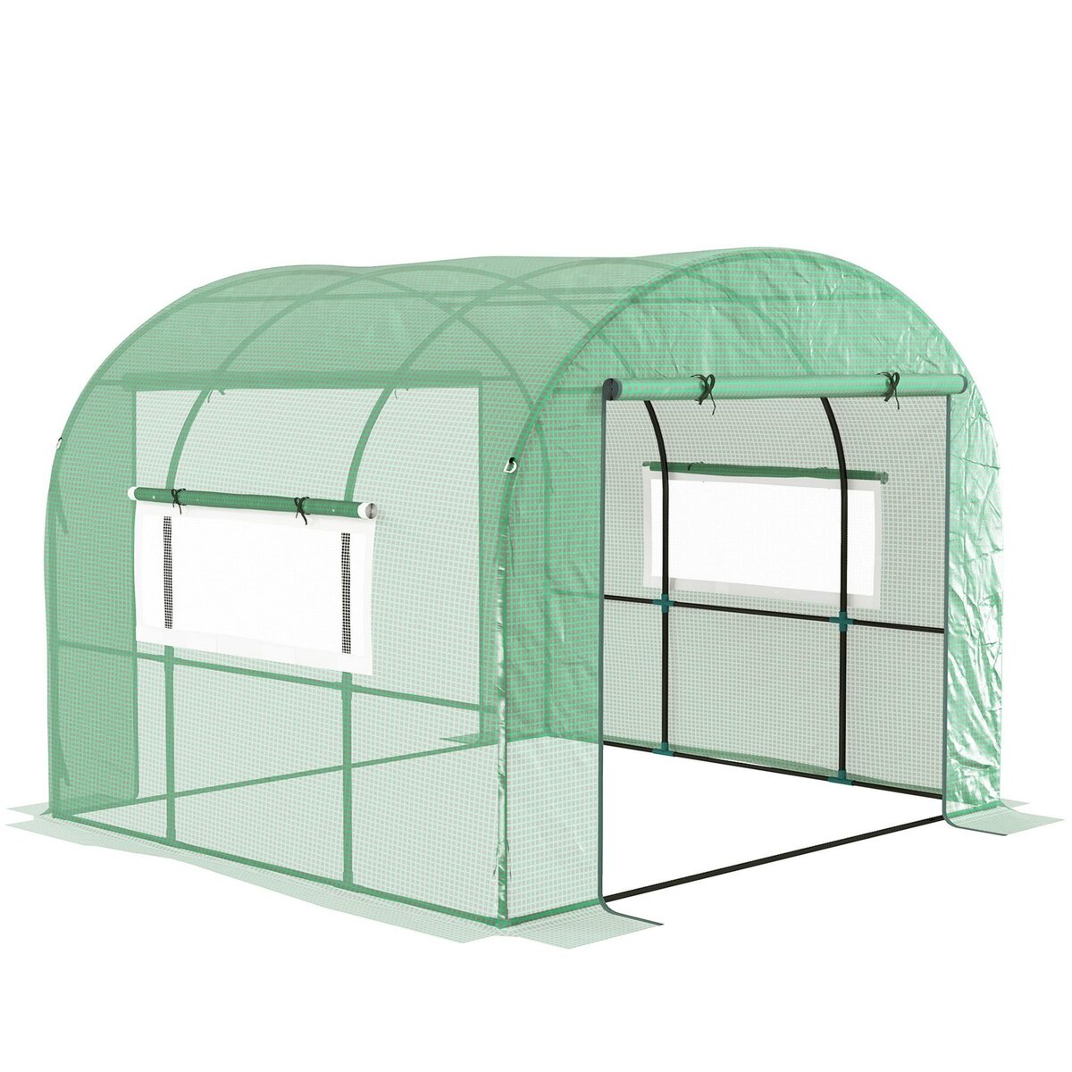 OUTSUNNY Serre tunnel 6 m² 2 portes zippées 2 fenêtres maillées acier PE haute densité 135 g/m² vert