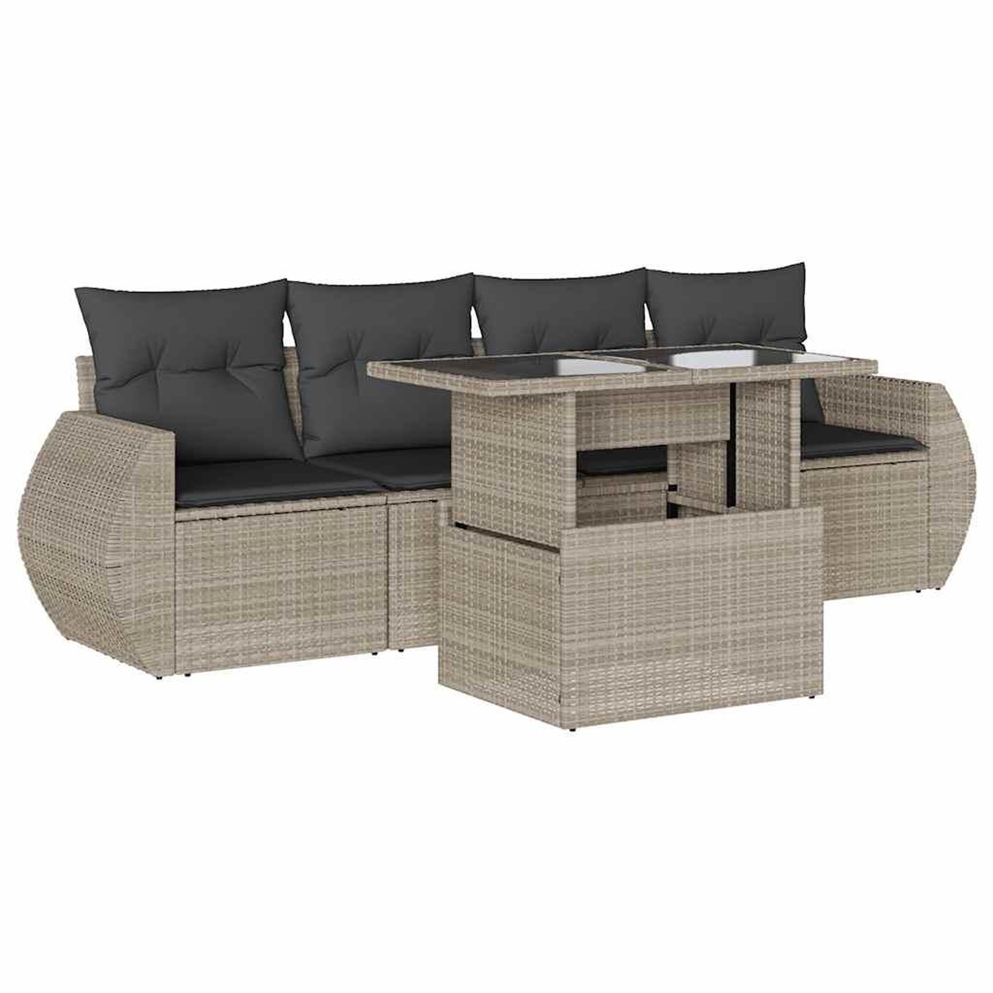 Voir la diapositive 2 : VIDAXL Salon de jardin 5 pcs avec coussins gris clair resine tressee