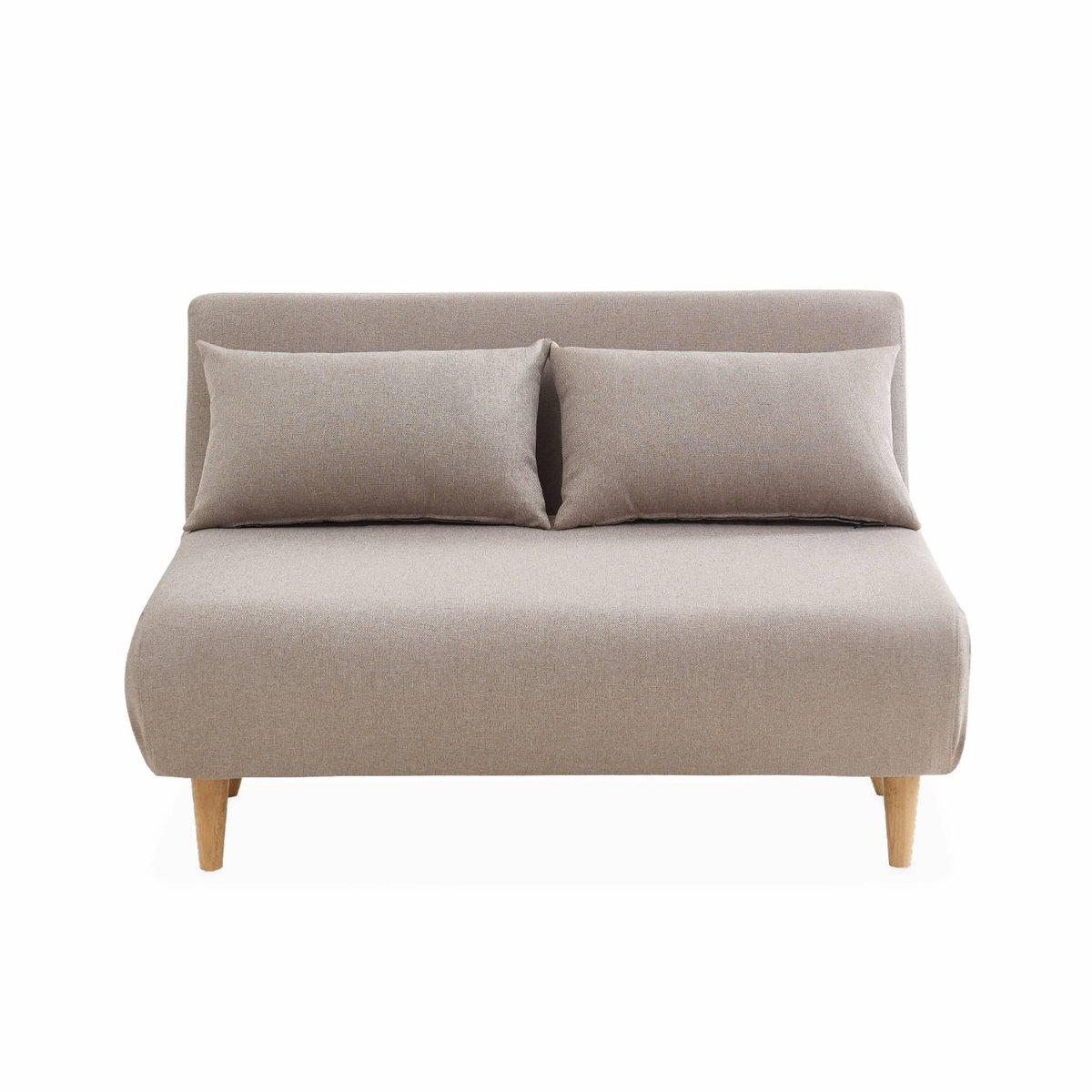SWEEEK Canapé convertible en tissu - Guesta - 2 places scandinave. pieds bois foncé. beige. banquette. dossier inclinable