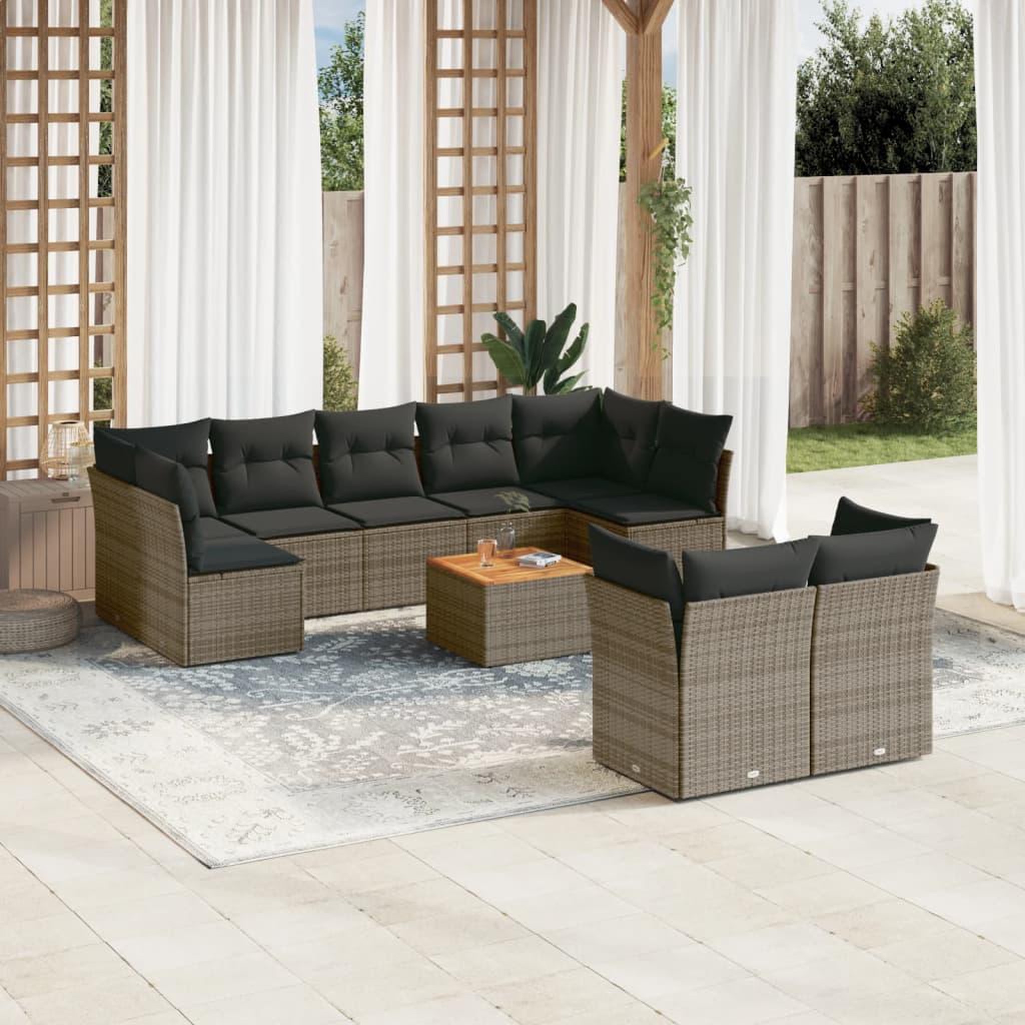 VIDAXL Salon de jardin avec coussins 10 pcs gris resine tressee