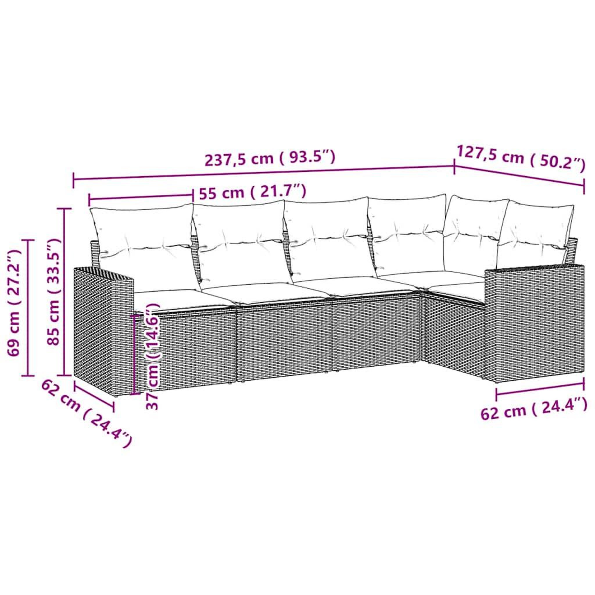 Voir la diapositive 4 : VIDAXL Salon de jardin 5 pcs avec coussins gris clair resine tressee
