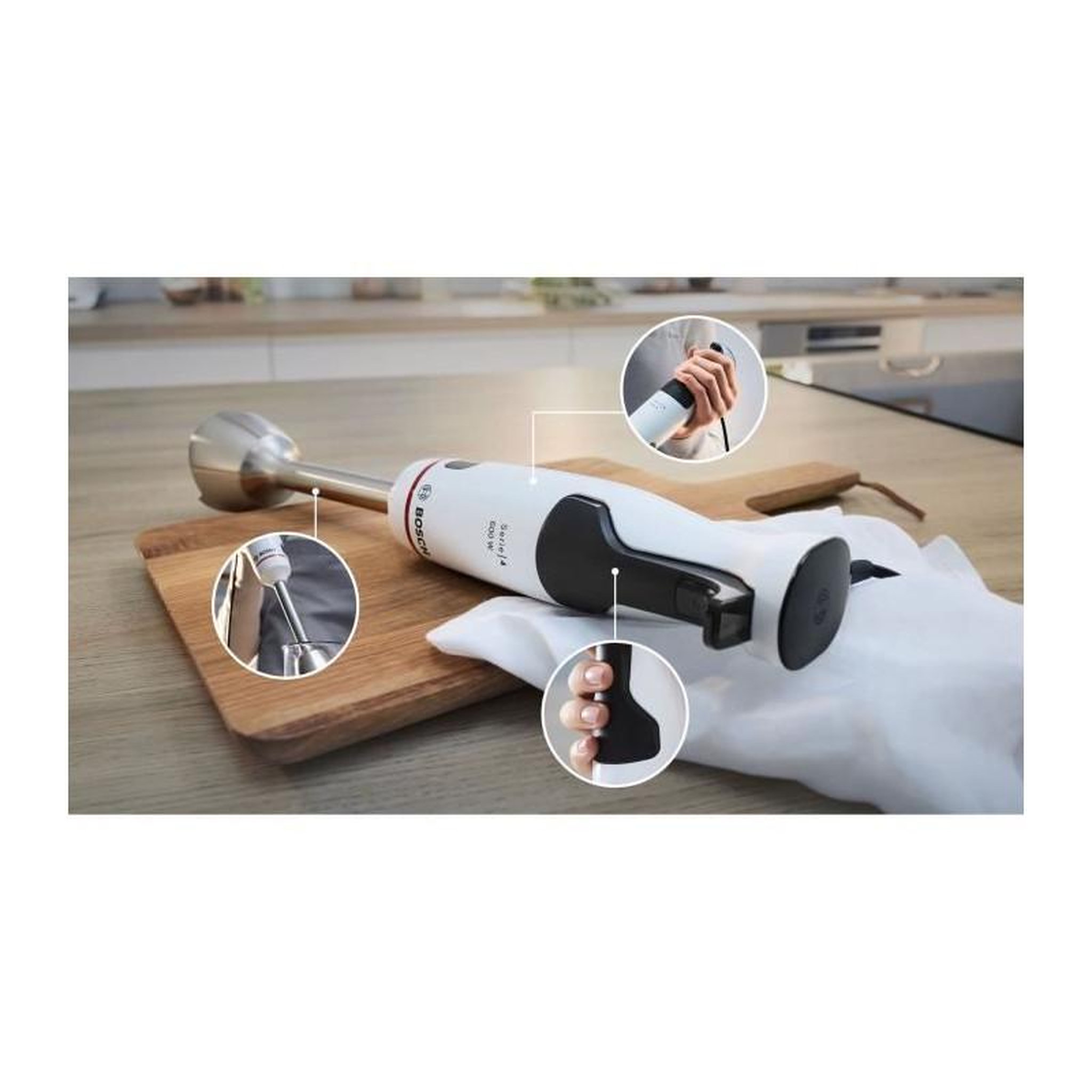 Voir la diapositive 6 : BOSCH Mixeur plongeant - BOSCH - MSM4W220 ErgoMaster - Moteur 600W - 4 lames QuattroBlade - Levier vitesses a gachette + turbo