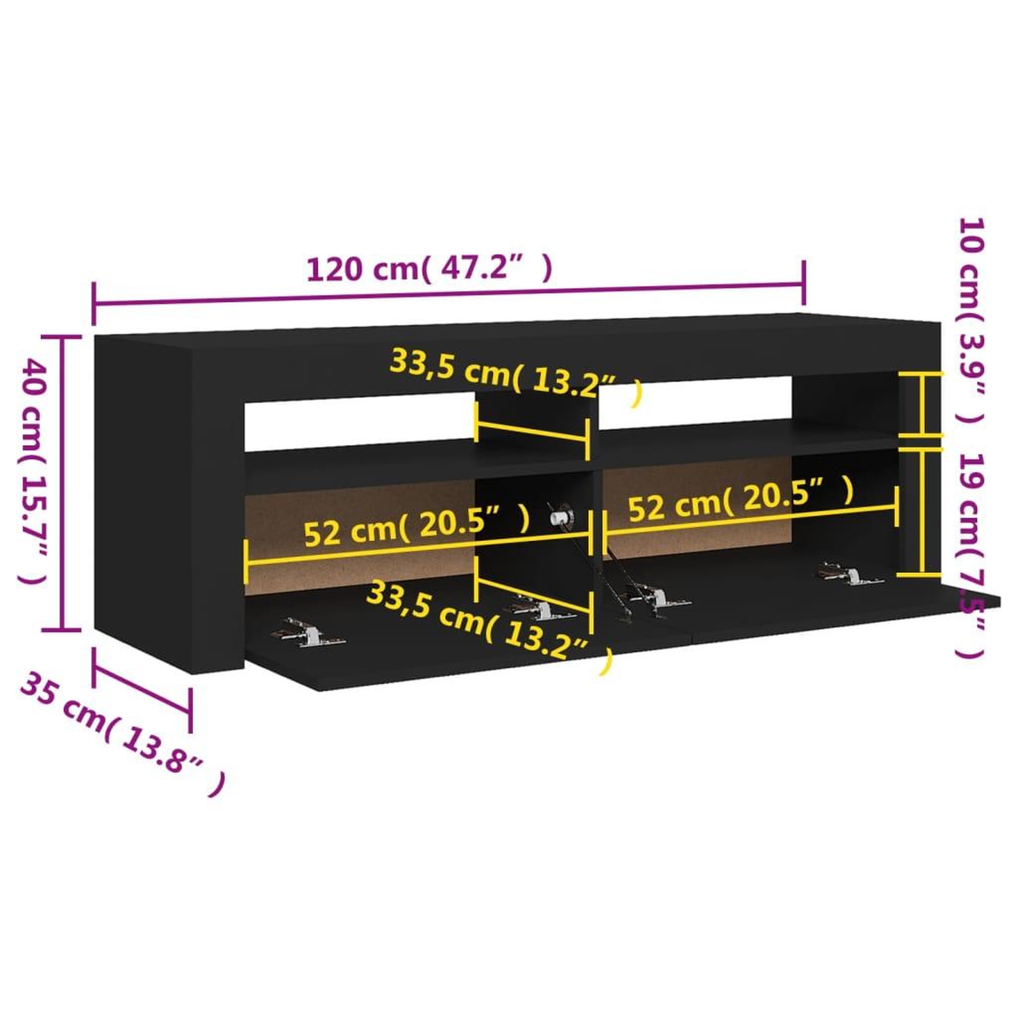 Voir la diapositive 6 : VIDAXL Meuble TV avec lumieres LED noir 120x35x40 cm