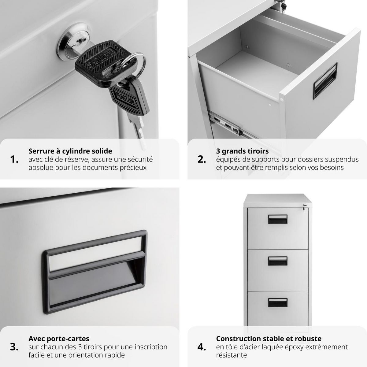 tectake Armoire de classement en métal en acier lâqué époxy gris