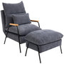 Voir la diapositive 1 : HOMCOM Fauteuil lounge style néo-rétro avec repose-pied - dossier inclinable - structure acier noir accoudoirs bois hévéa revêtement velours cotelé gris