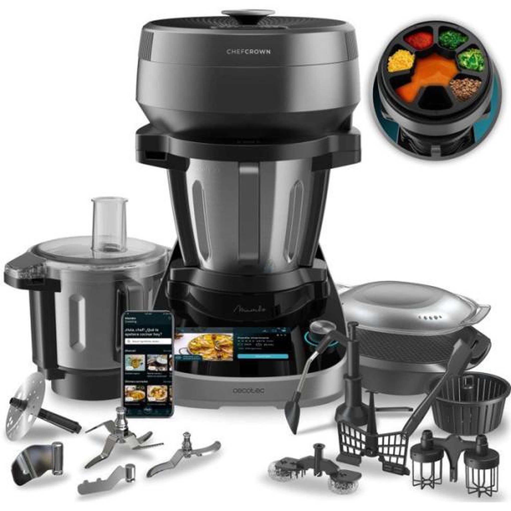 CECOTEC Robot  de cuisine - CECOTEC - Mambo Cooking Total Gourmet - 700 W - 4,5 L - 45 fonctions - 1000 recettes - Noir
