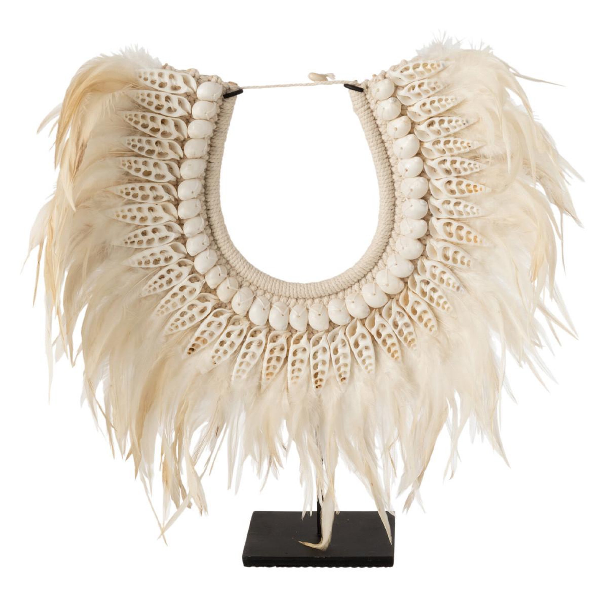 J-LINE Collier déco en bois  dora  47cm blanc