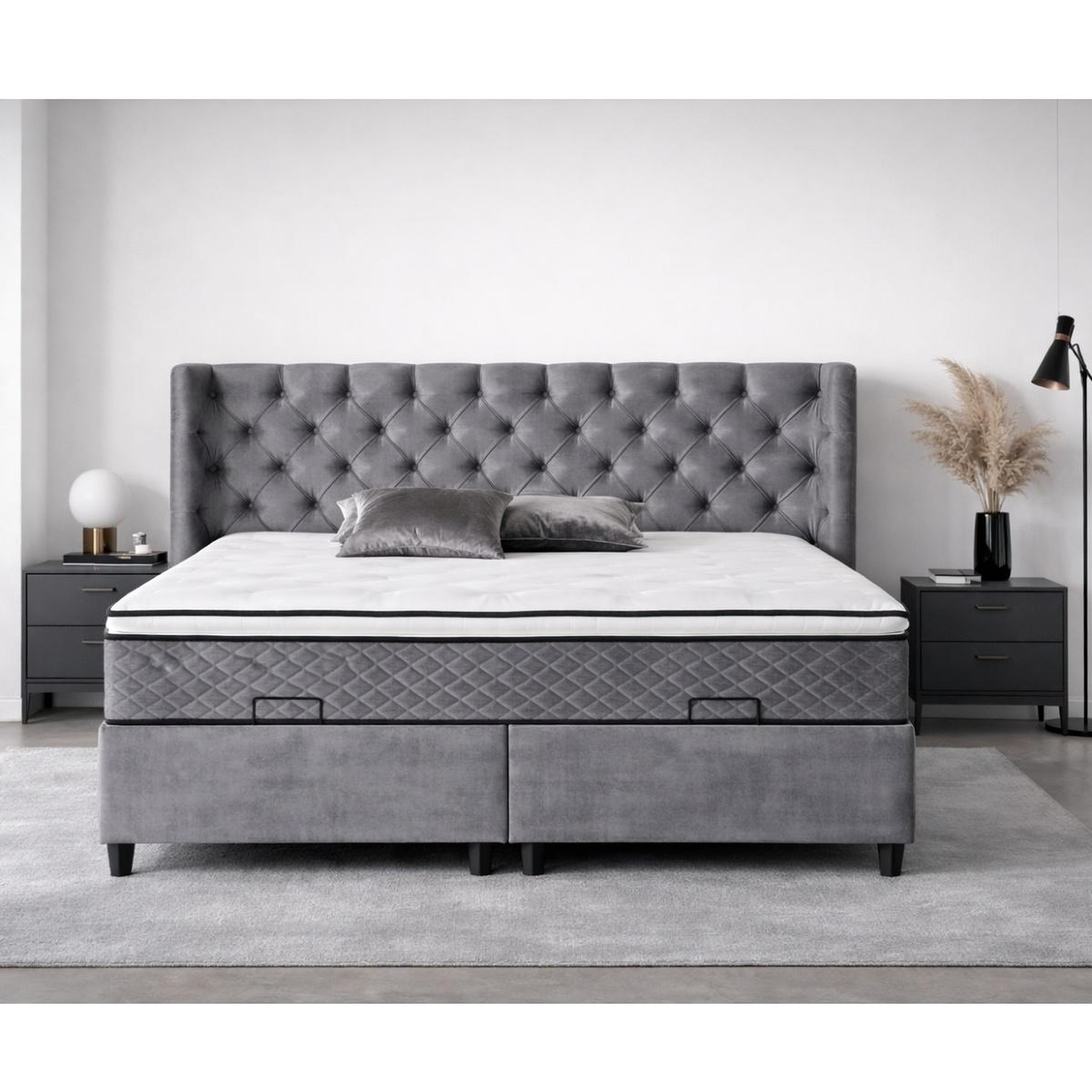 Voir la diapositive 3 : JLC KREATION Lit coffre complet capitonné 180cm + matelas + surmatelas luxy