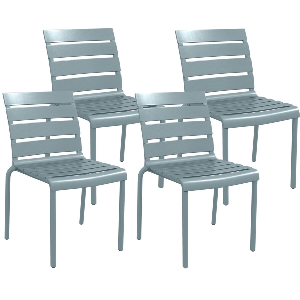 OUTSUNNY Lot de 4 chaises de jardin empilables avec assise et dossier à lattes gris