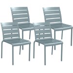 OUTSUNNY Lot de 4 chaises de jardin empilables avec assise et dossier à lattes gris