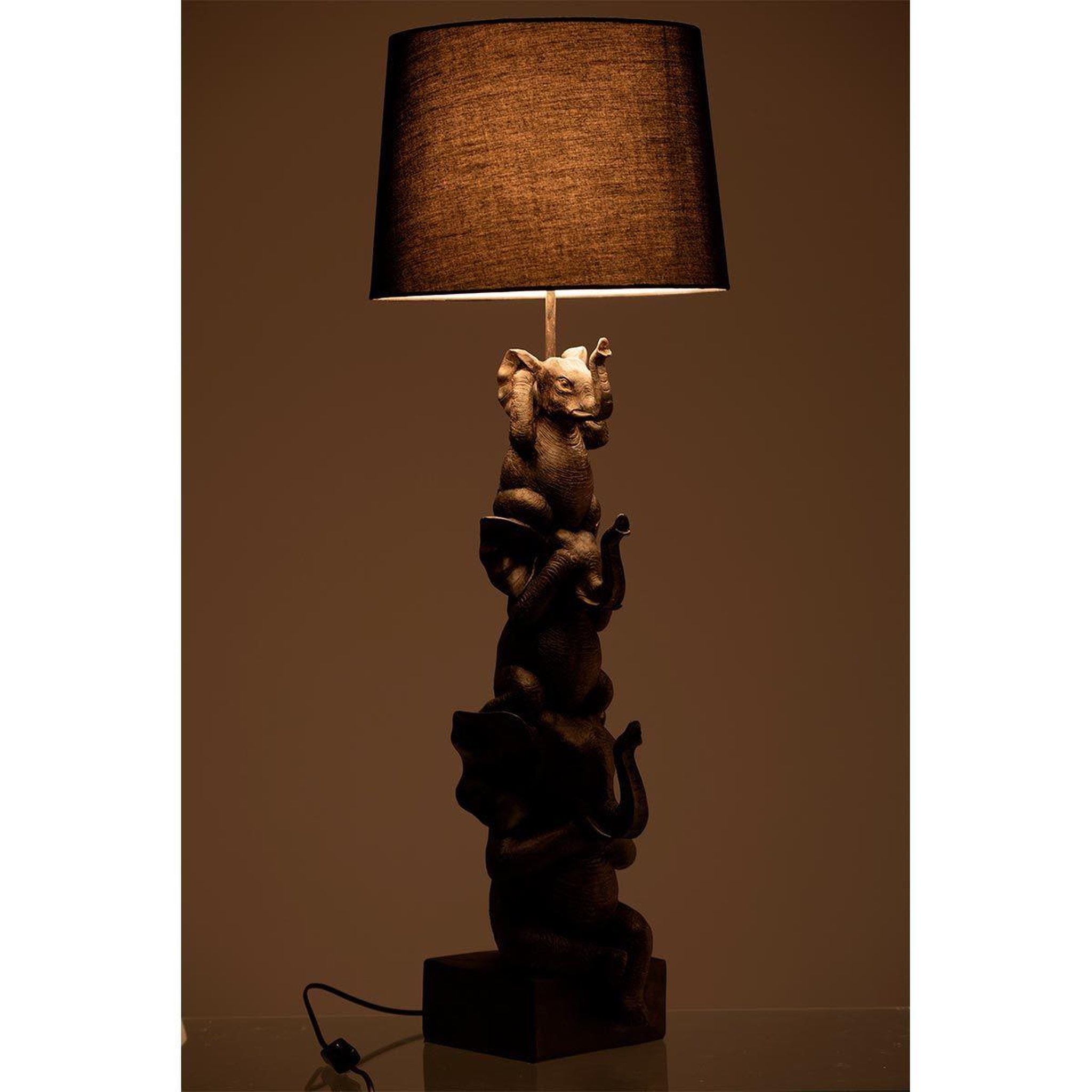 Voir la diapositive 3 : J-LINE Lampe à poser déco  3 éléphants  100cm marron