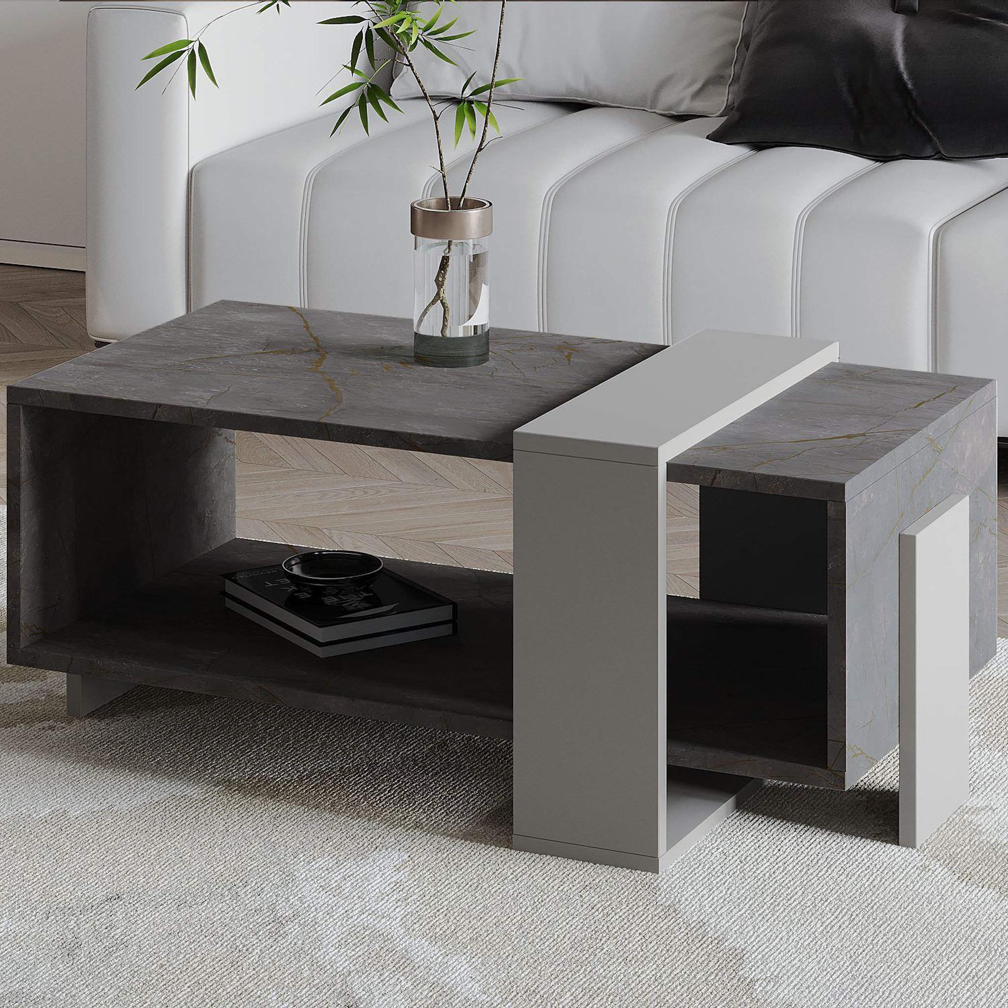 Voir la diapositive 4 : Habitat et Jardin Table basse en bois  meleni  - 90 x 49 x 40 cm - gris