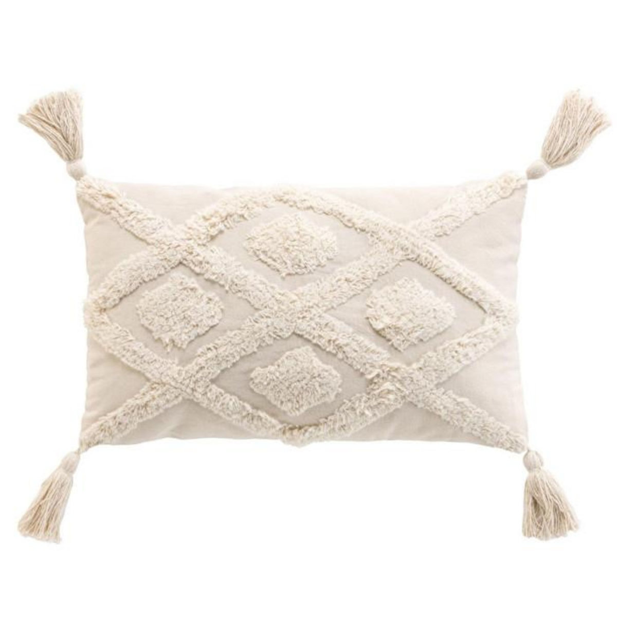 Paris Prix Coussin Déco Tufté à Pompons  Inca  30x50cm Beige