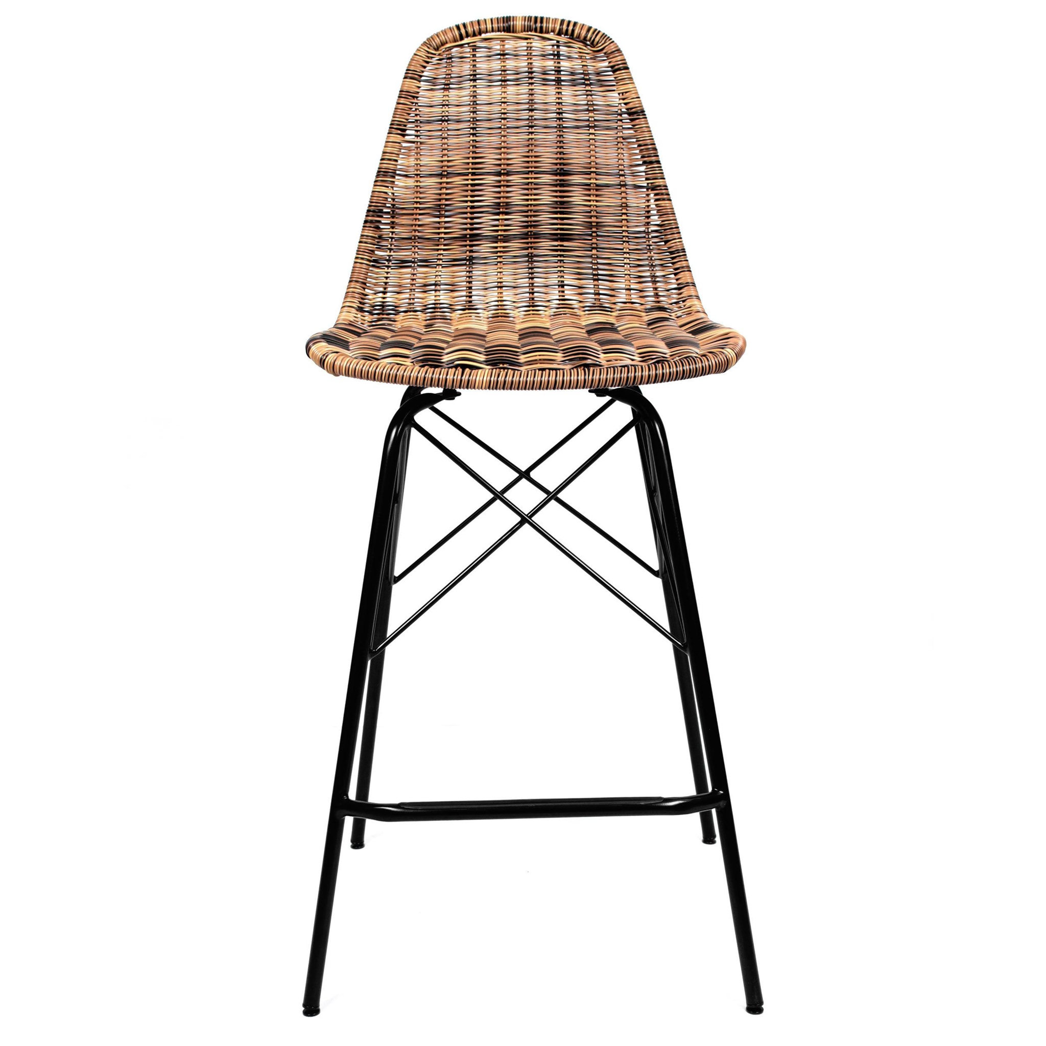 Voir la diapositive 3 : MAISON PAVANE Lot de 2 chaises de bar de jardin 63 cm en résine tressée marron-tiptur