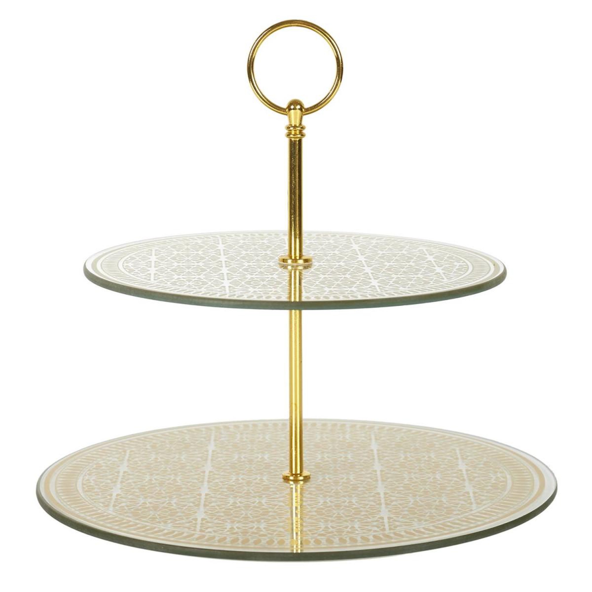 The Home Deco Factory Plateau de Présentation 2 Niveaux  Verre  25cm Doré