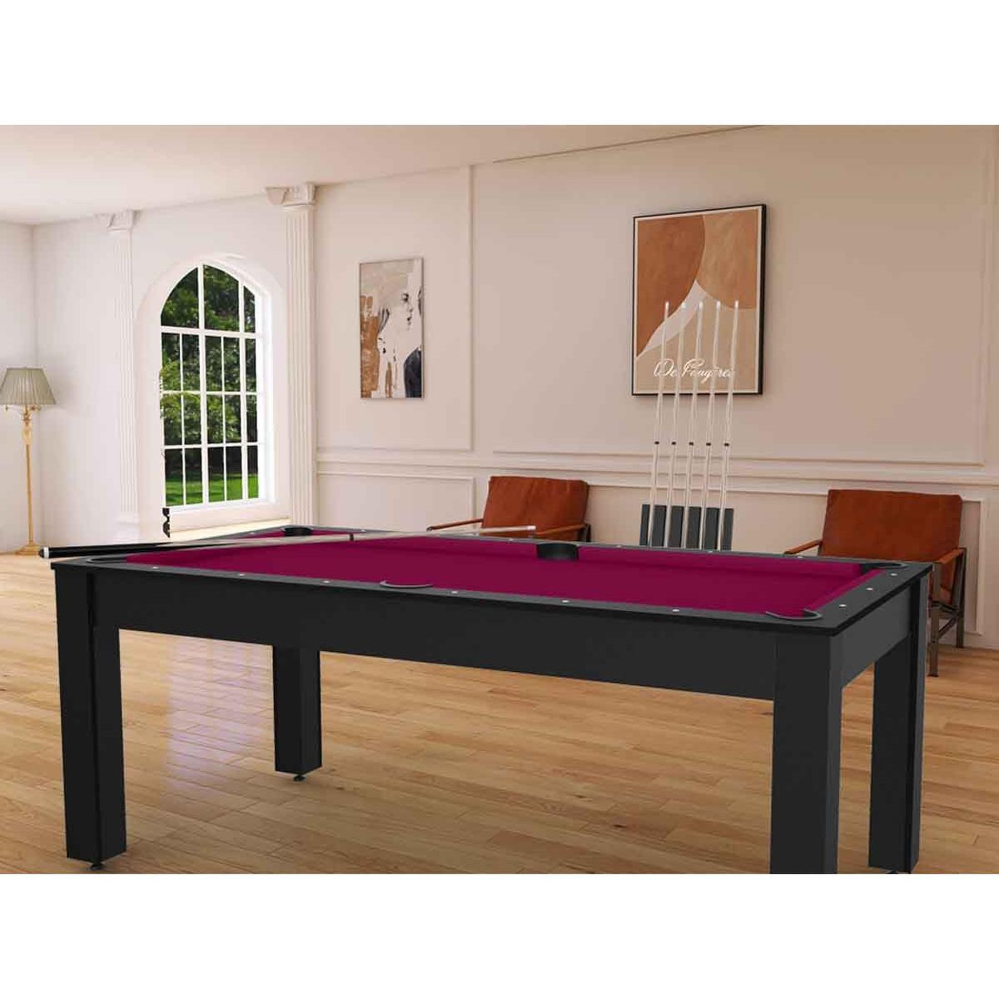 Voir la diapositive 2 : DE FAUGERES Table de Billard Convertible  Oregon  213cm Noir & Prune