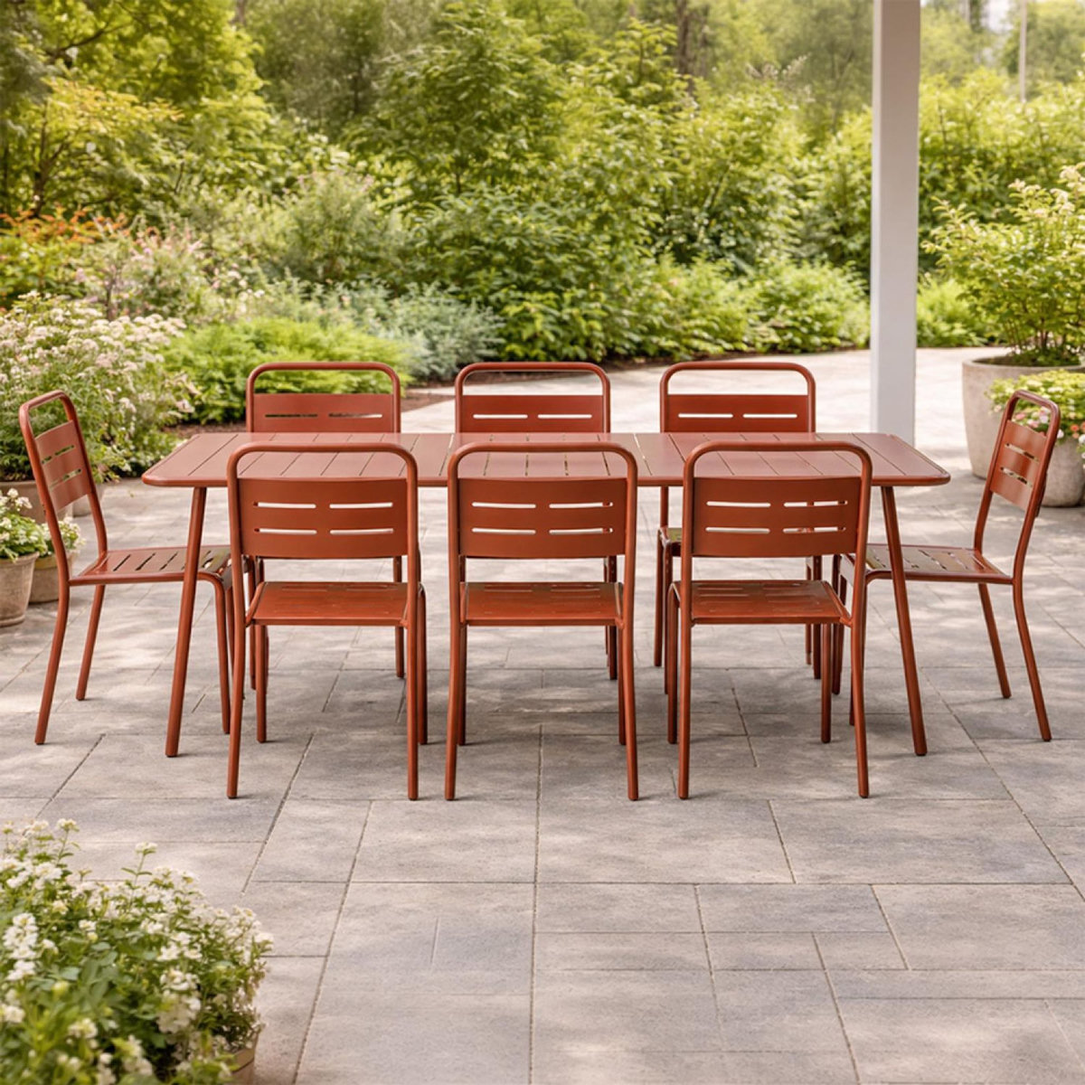 CONCEPT USINE Ensemble table de jardin 160 cm et 6 chaises terracotta BERGAME