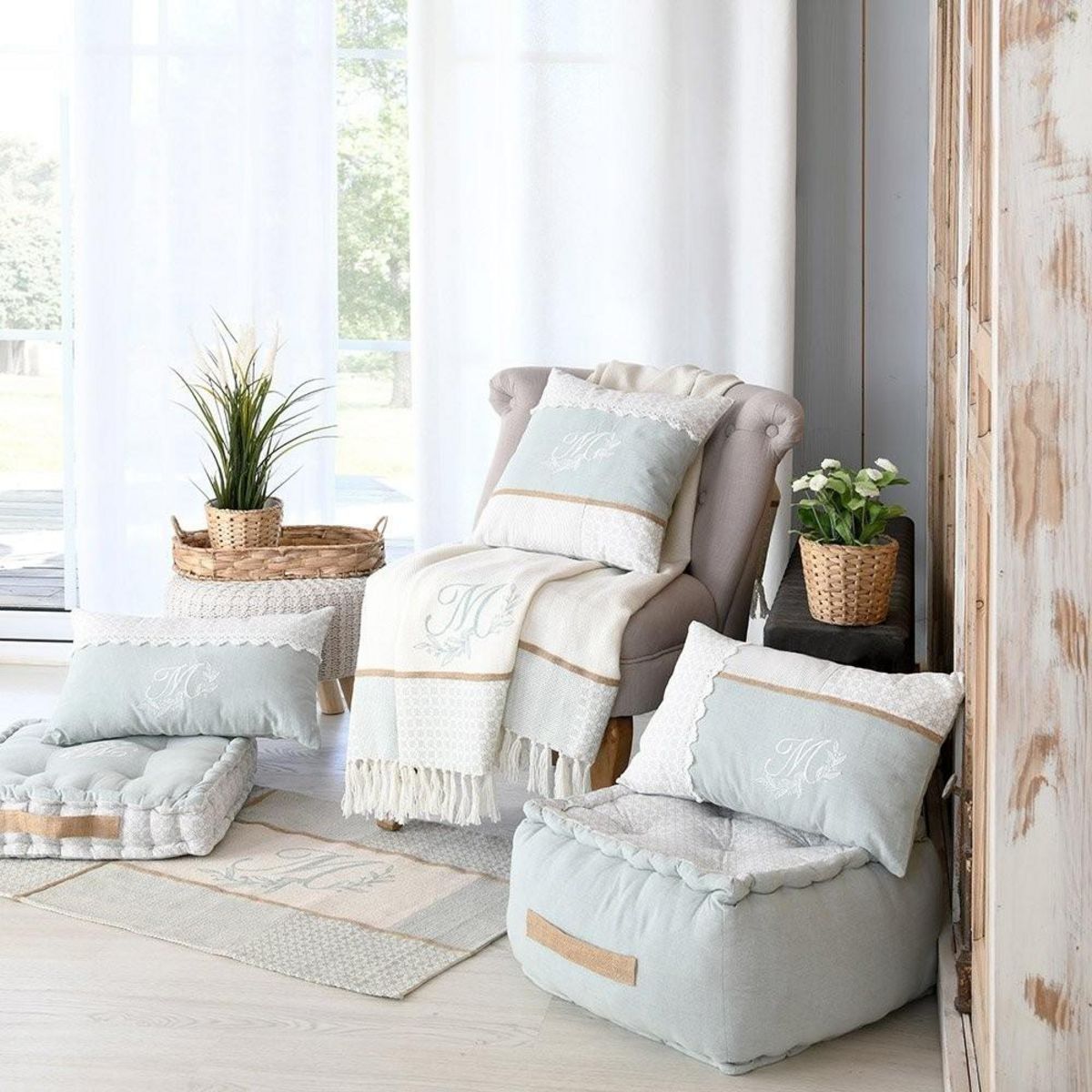 Lovely Casa Tapis 60x90 cm Constance azur coton