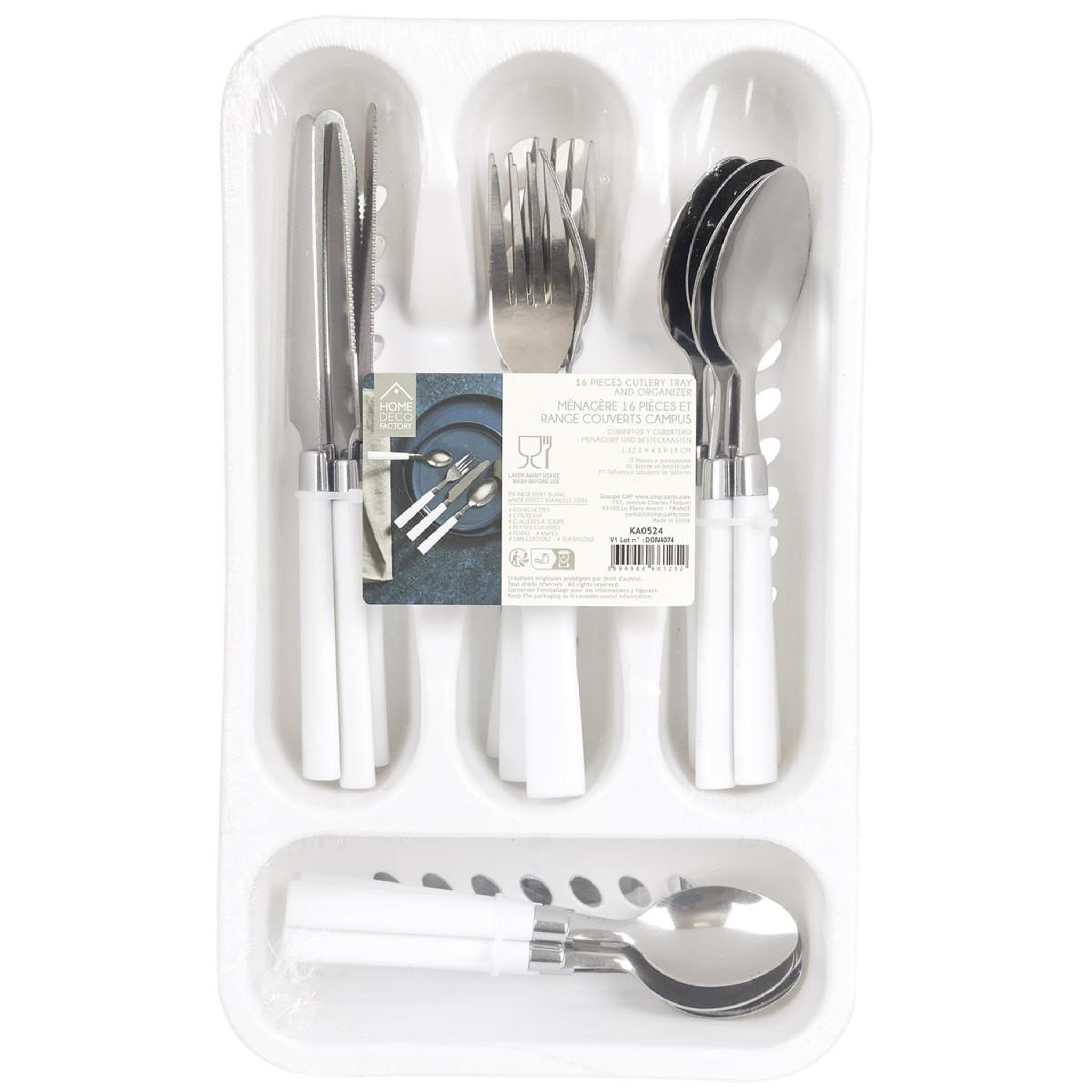 Voir la diapositive 4 : The Home Deco Factory Ménagère 16 Pièces & Range-Couverts  Campus  32cm Blanc