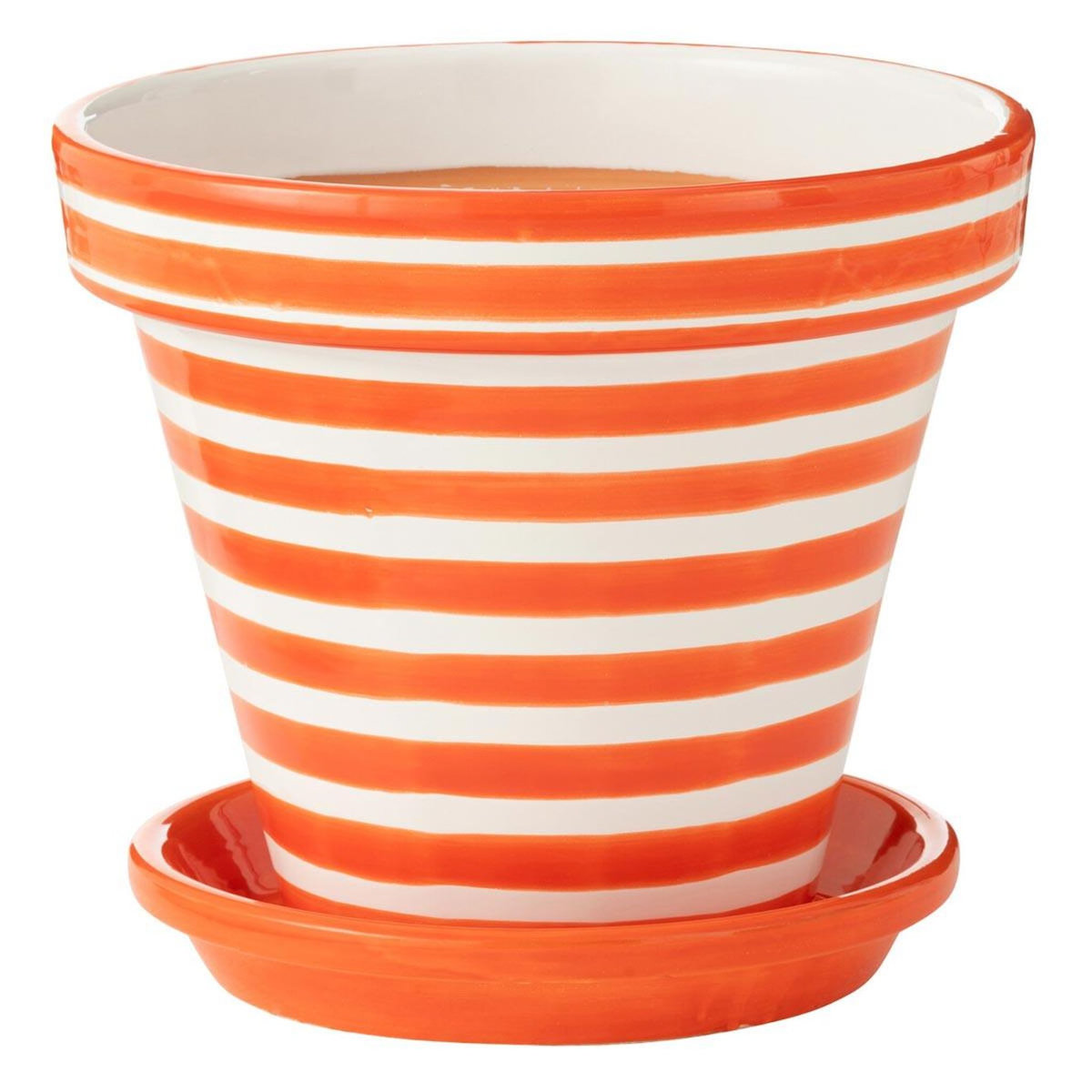 Paris Prix Pot Avec Soucoupe en Céramique  Granada Rayure  35cm Orange